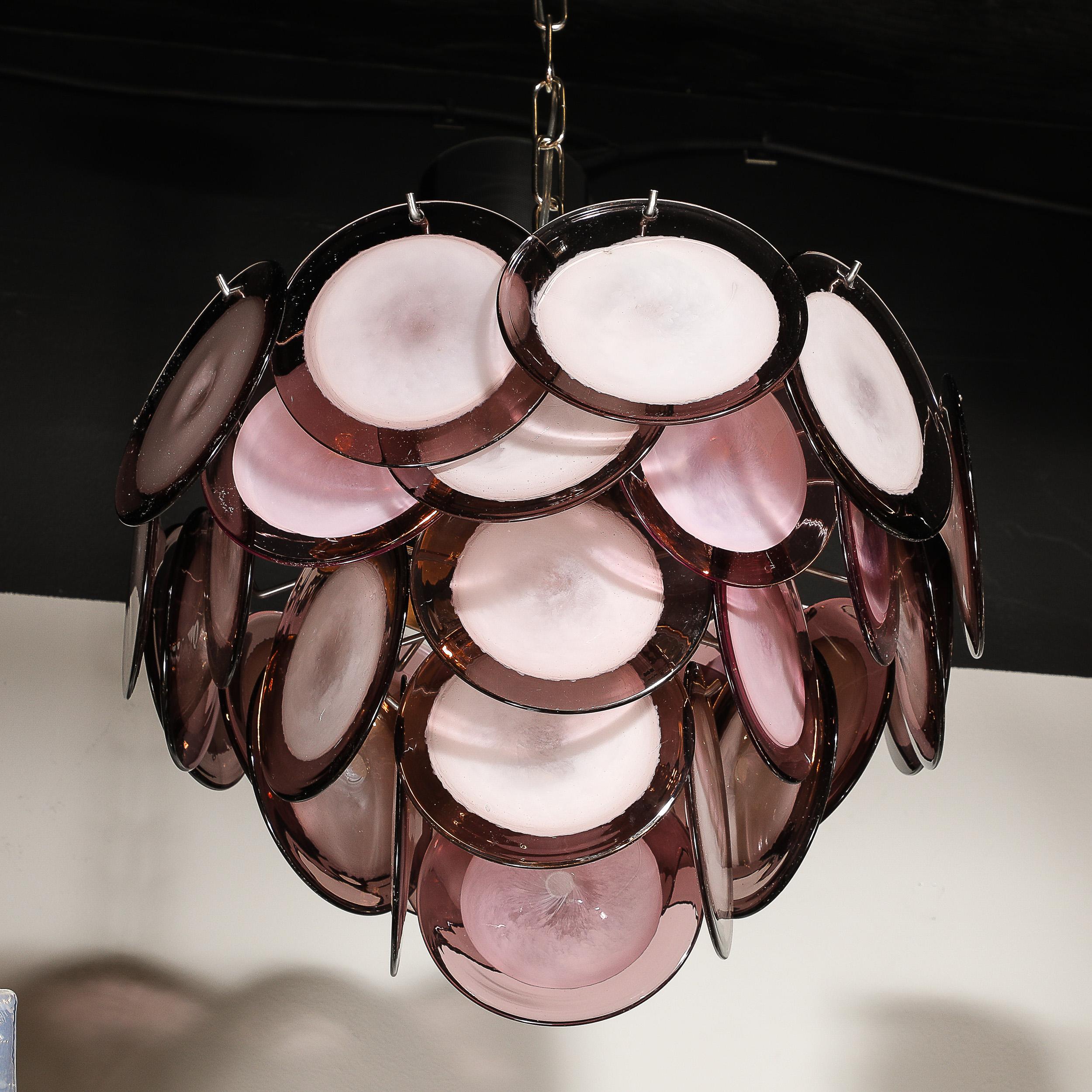 Lampadario a disco di Murano soffiato a mano modernista a quattro livelli in ametista in vendita 3