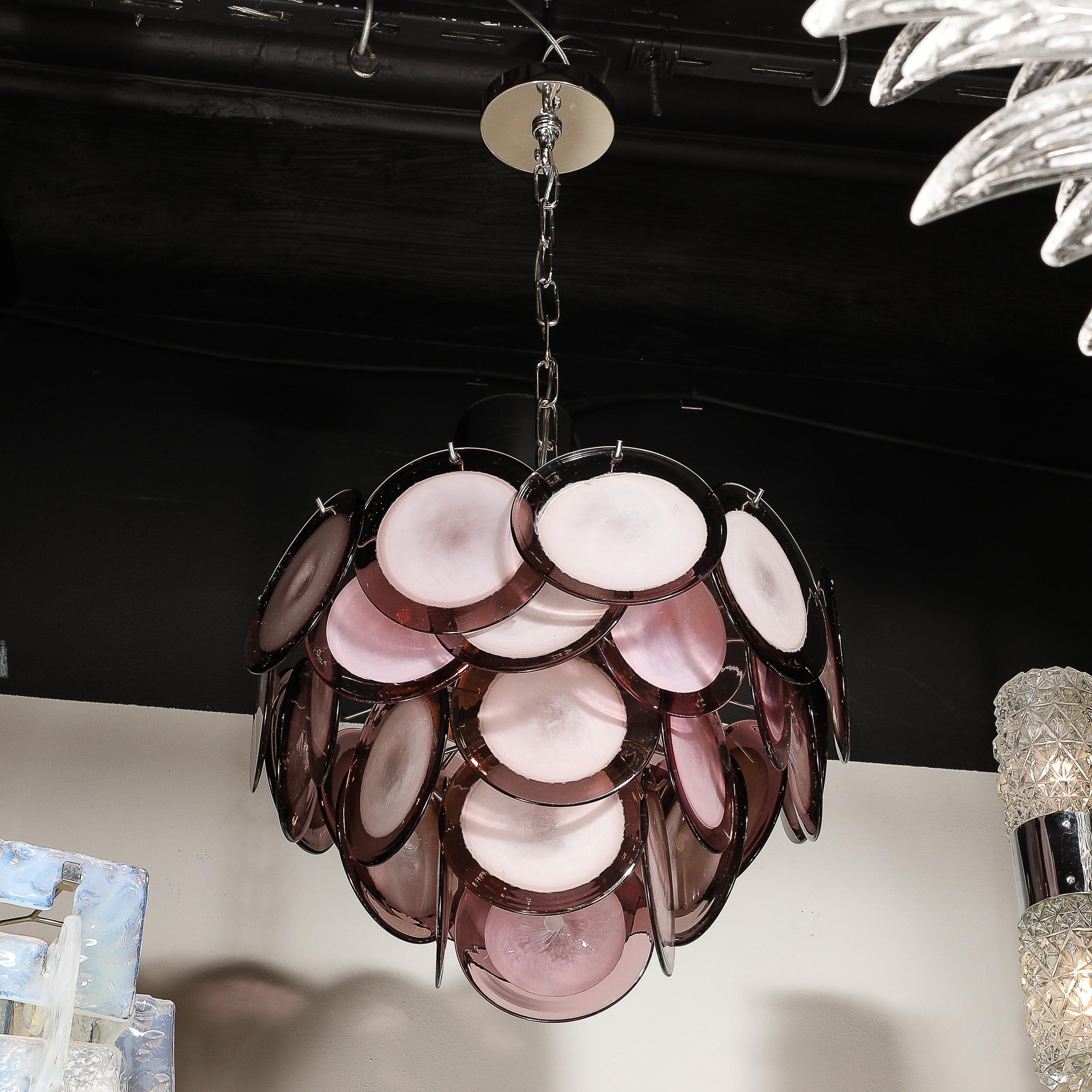 Lampadario a disco di Murano soffiato a mano modernista a quattro livelli in ametista in vendita 4