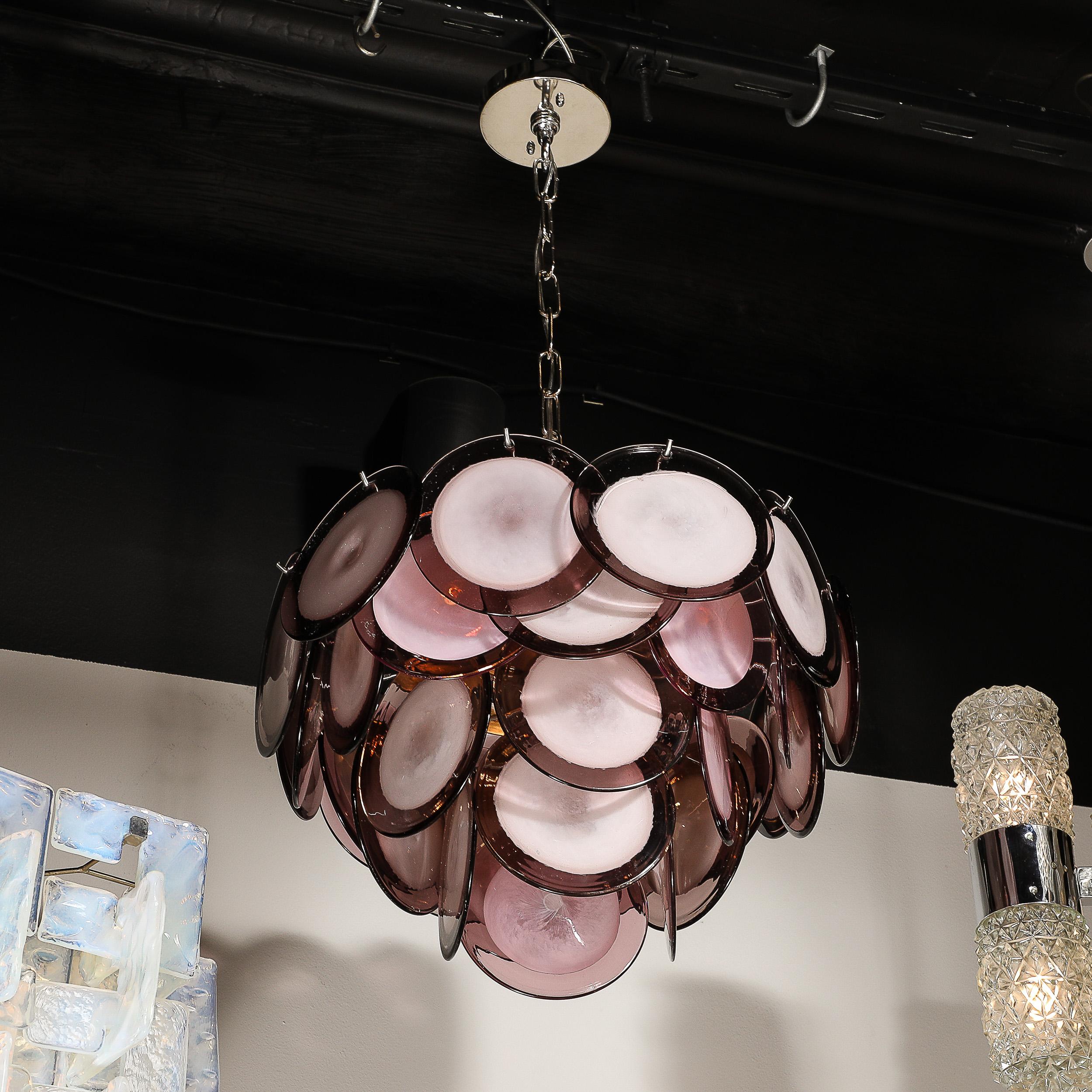 Lampadario a disco di Murano soffiato a mano modernista a quattro livelli in ametista in vendita 5