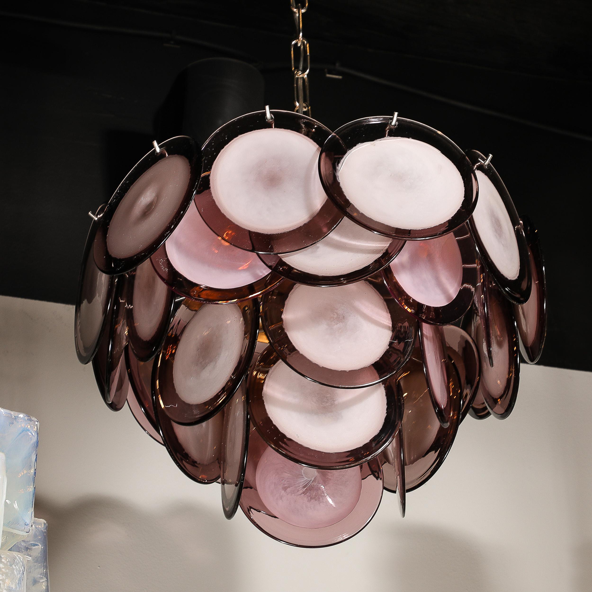 Lampadario a disco di Murano soffiato a mano modernista a quattro livelli in ametista in vendita 6