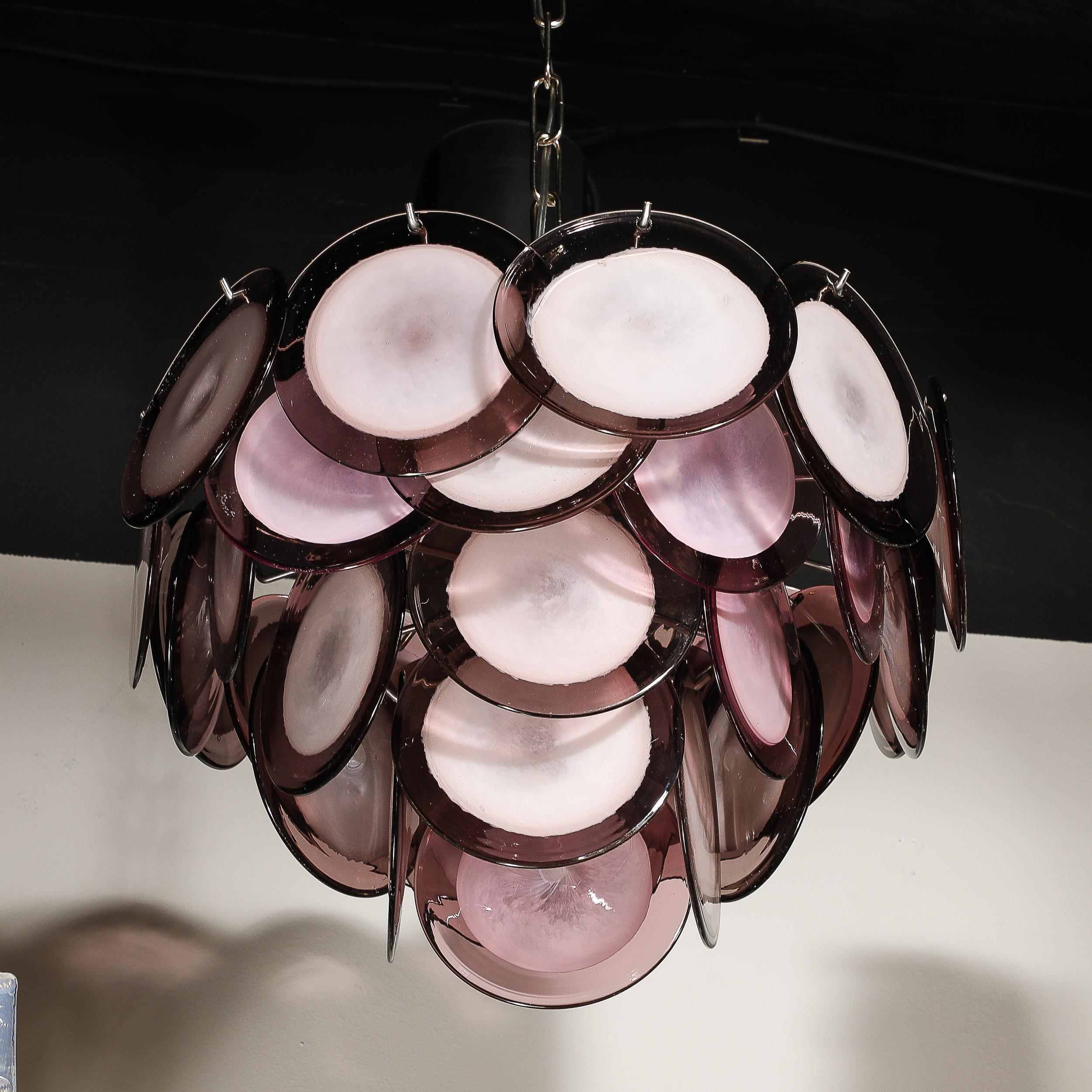 Lampadario a disco di Murano soffiato a mano modernista a quattro livelli in ametista in vendita 7