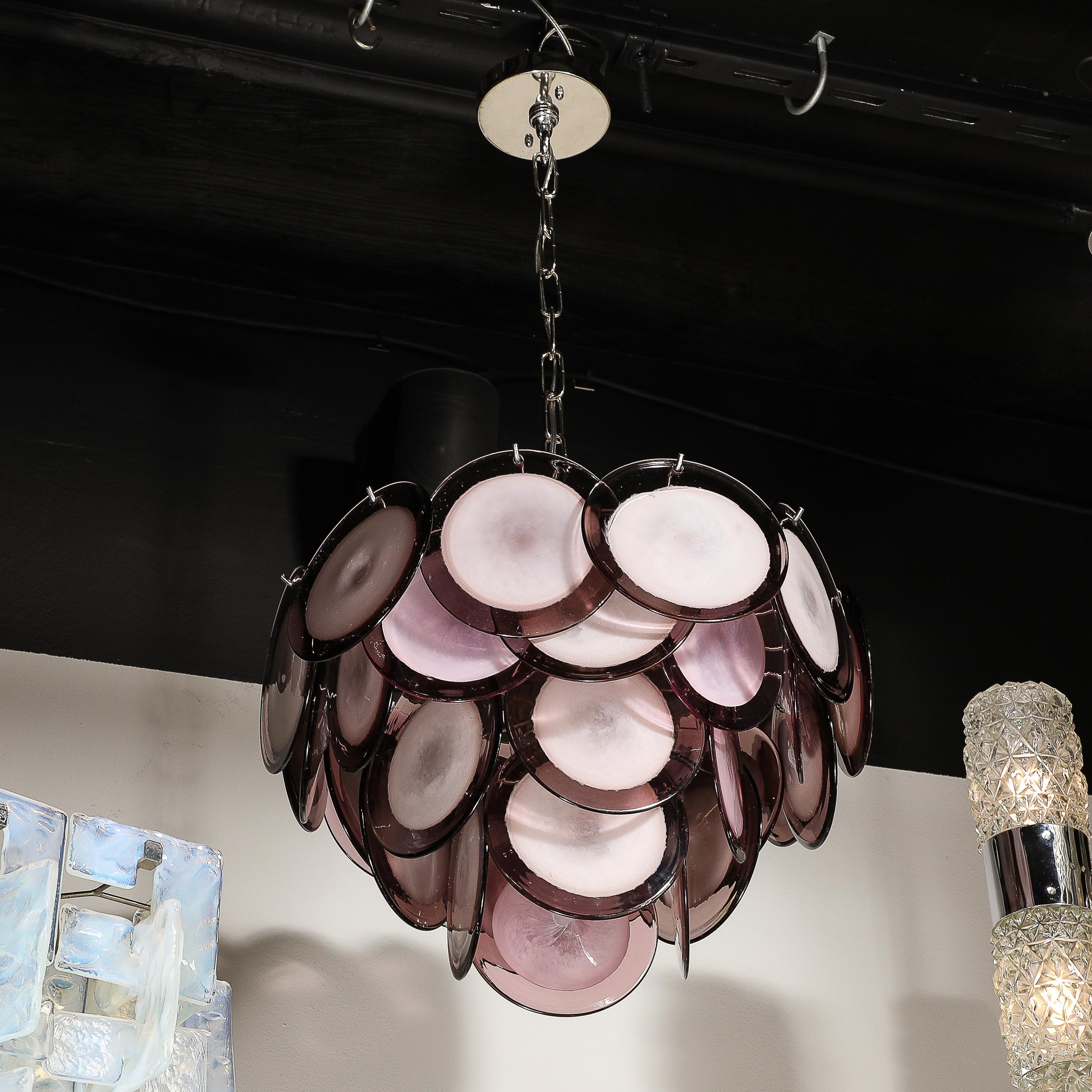 Lampadario a disco di Murano soffiato a mano modernista a quattro livelli in ametista in vendita 8