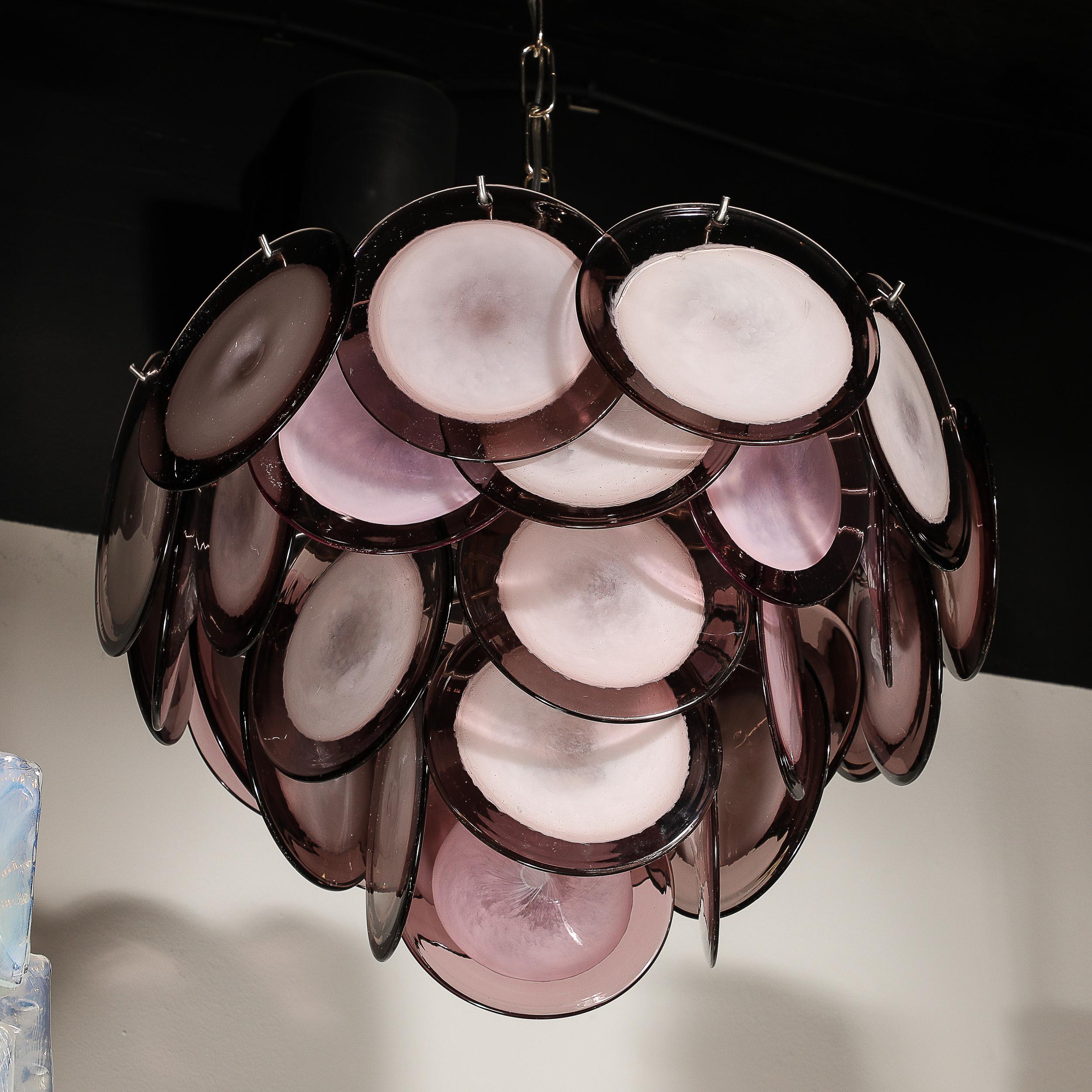 Lampadario a disco di Murano soffiato a mano modernista a quattro livelli in ametista in vendita 9