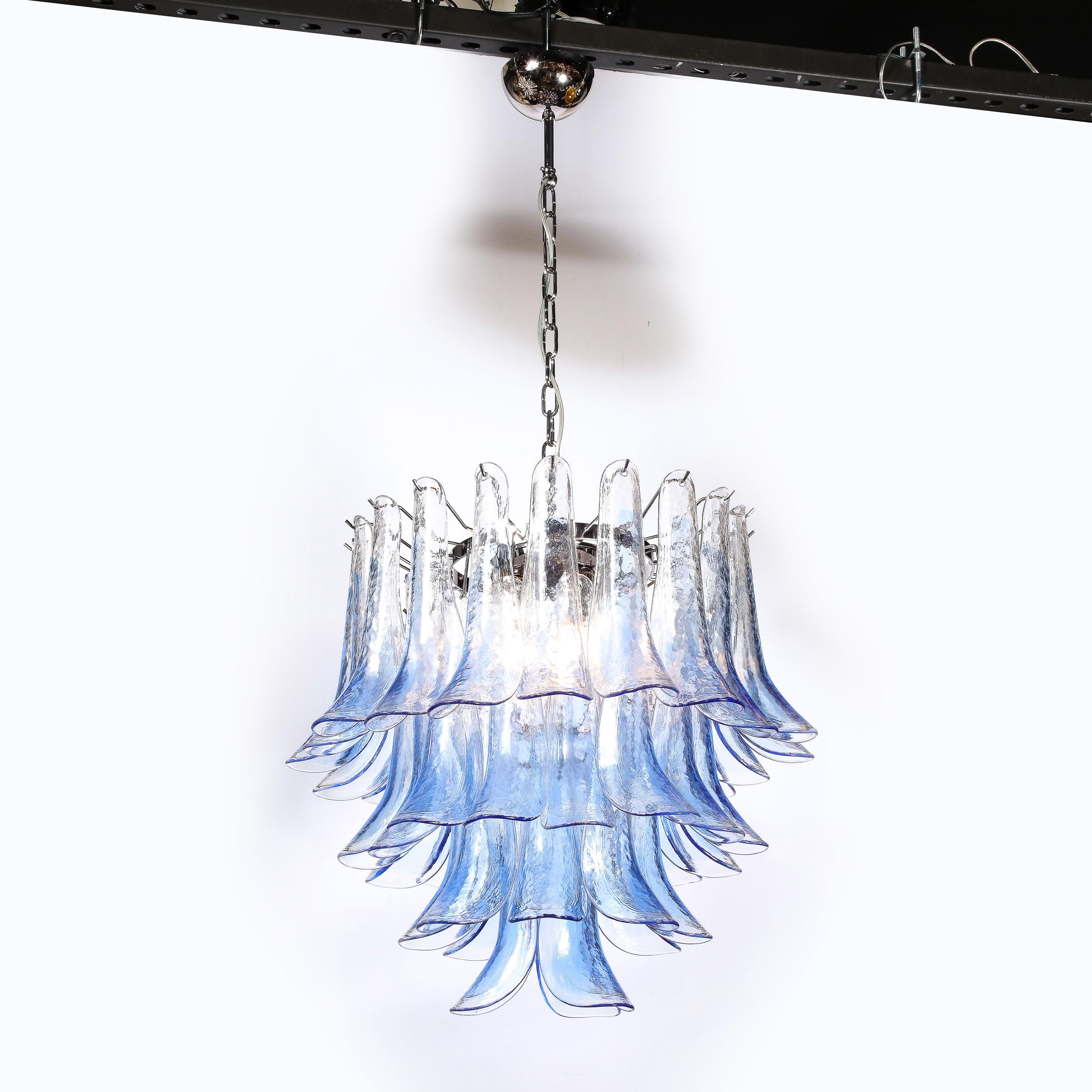 20th Century Modernist Four-Tier Hand-Blown Translucent Blue Murano Glass Feather Chandelier For Sale