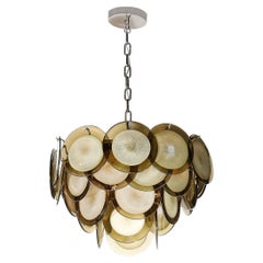 Modernist Four Tier Smoked Topaz Disc Murano Glass Chandelier w/ Chrome Fittings