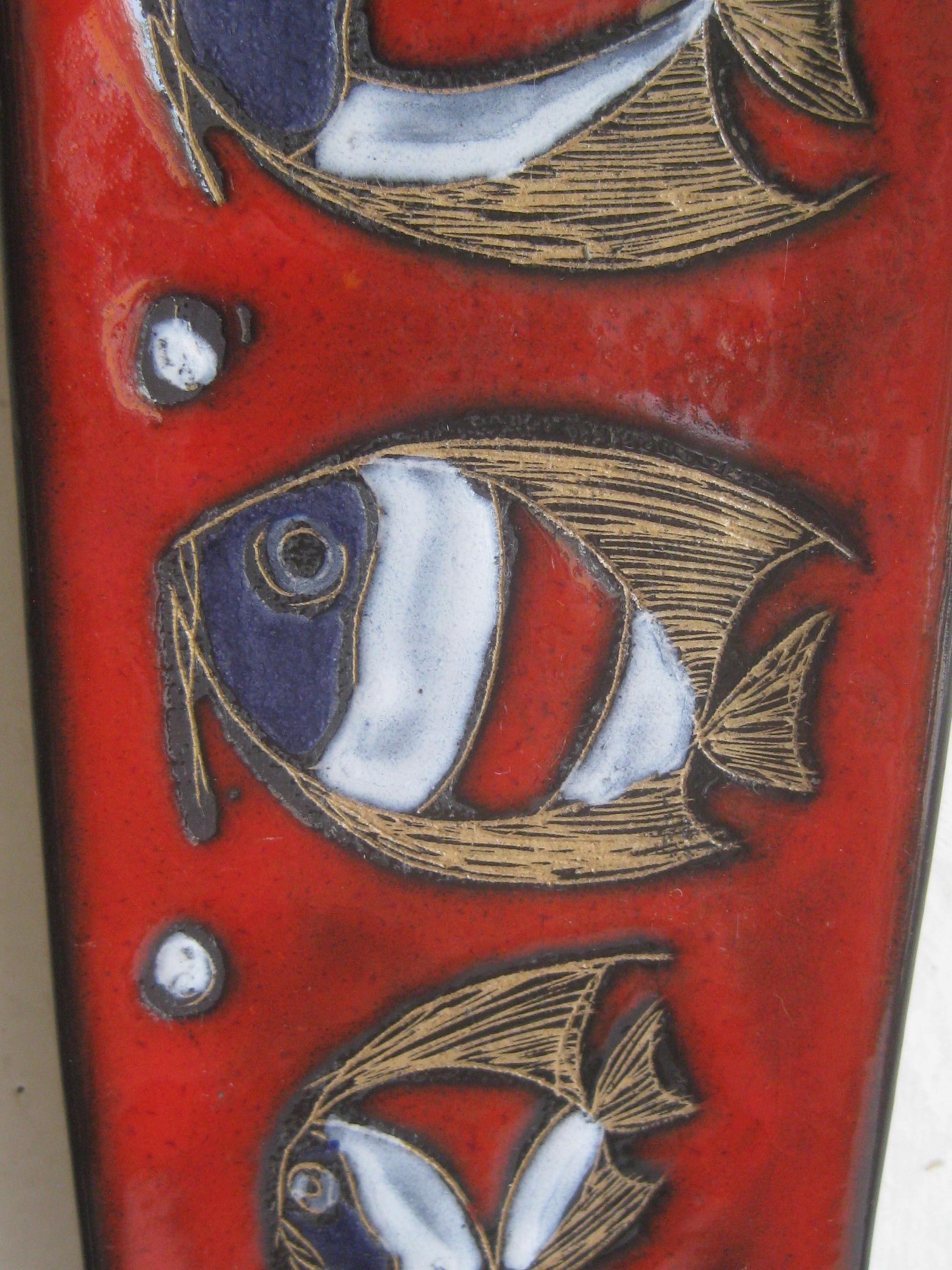 Modernist Franco Rufinelli Italian Art Pottery Abstract Fish Plaque Sculpture For Sale 1