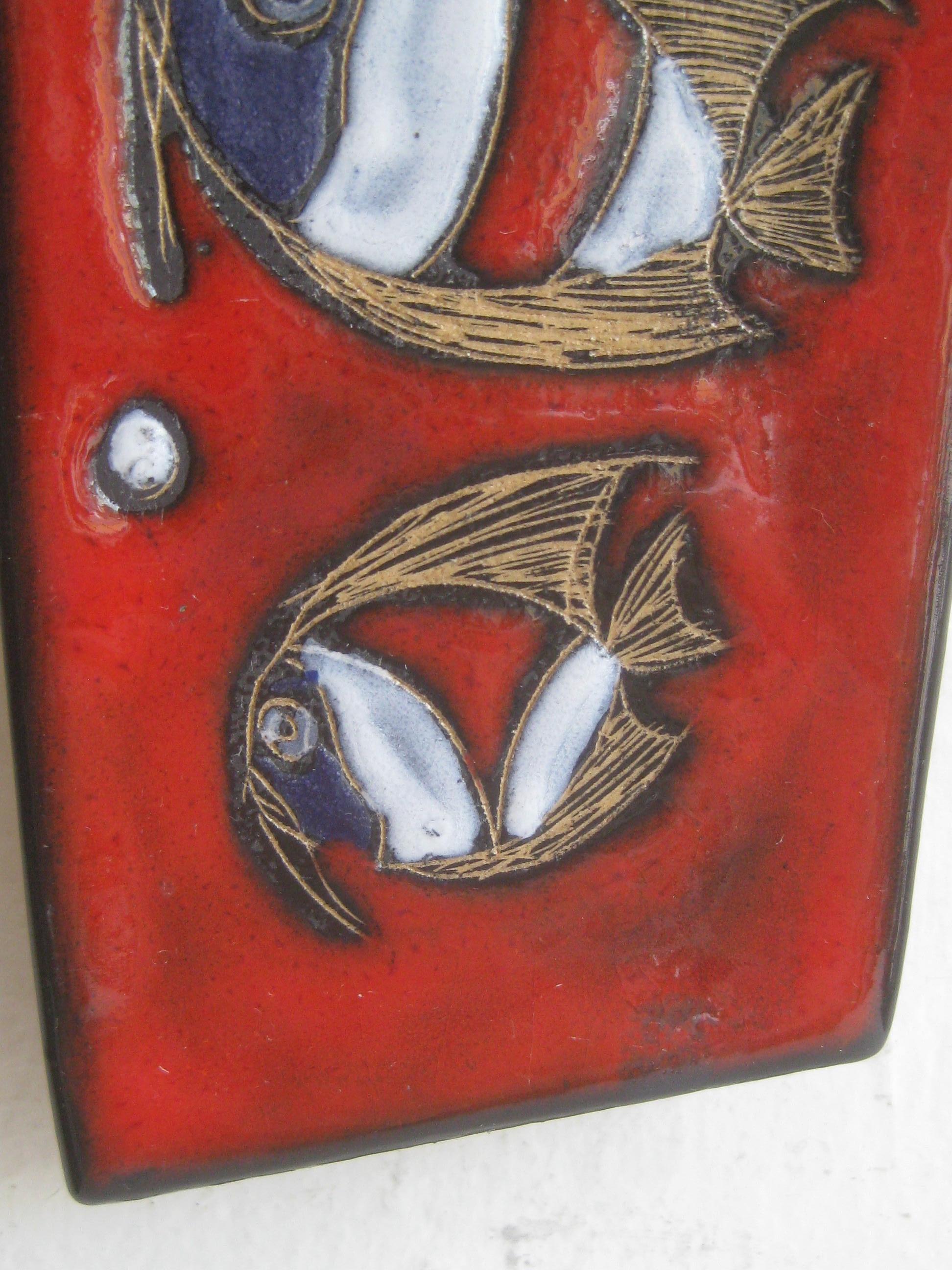 Modernist Franco Rufinelli Italian Art Pottery Abstract Fish Plaque Sculpture For Sale 2