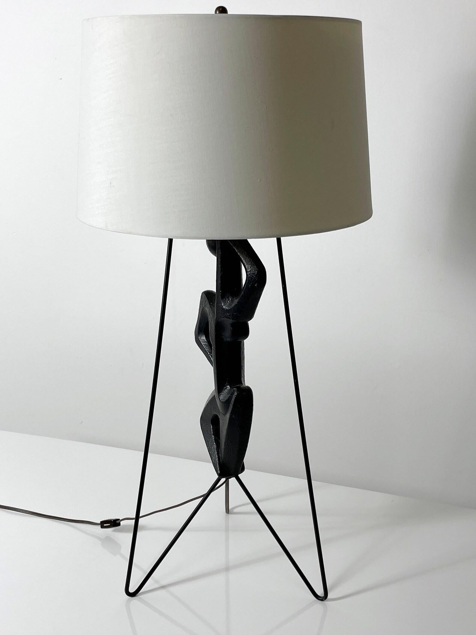 Modernist Frederic Weinberg Figural Iron Hairpin Table Lamp 1950s 2