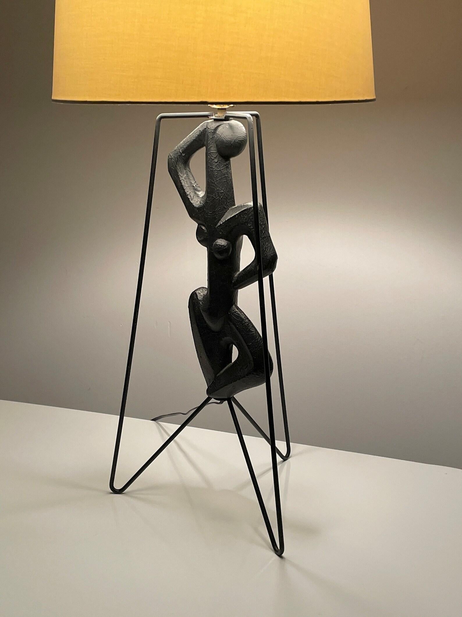 20th Century Modernist Frederic Weinberg Figural Iron Hairpin Table Lamp 1950s  For Sale
