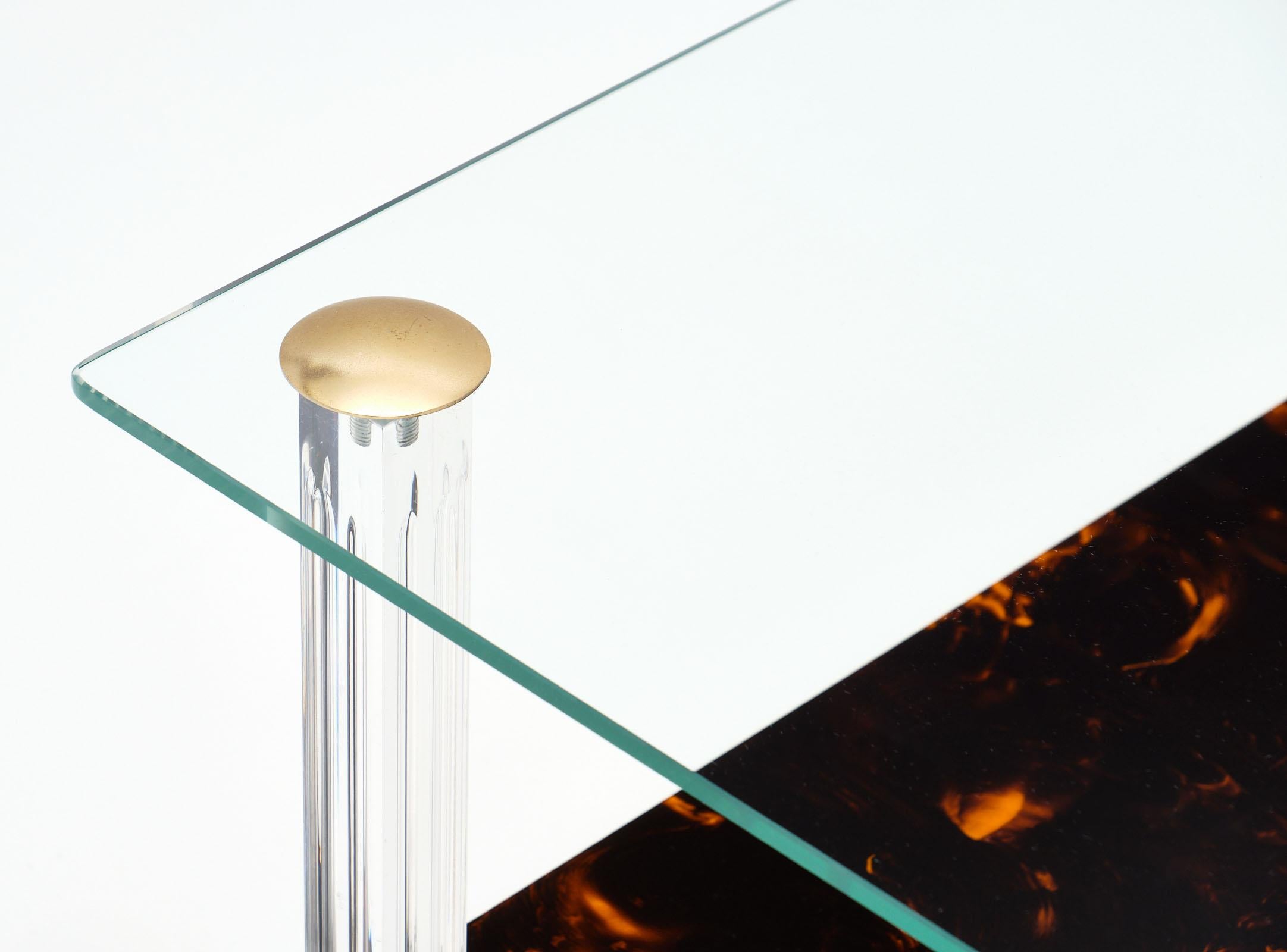 Brass Modernist French Altuglass and Lucite Side Tables