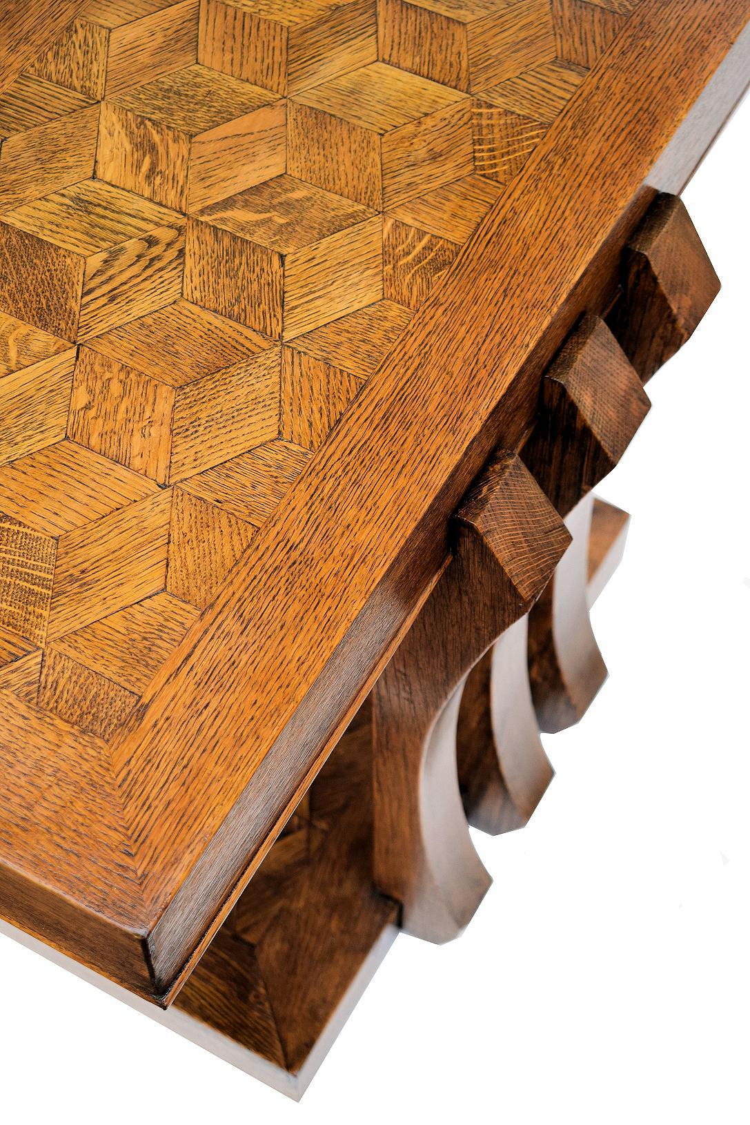 Modernist French Art Deco Oak Console Table 1