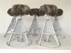 Modernist French Barstools with Mongolian Lamb Seats