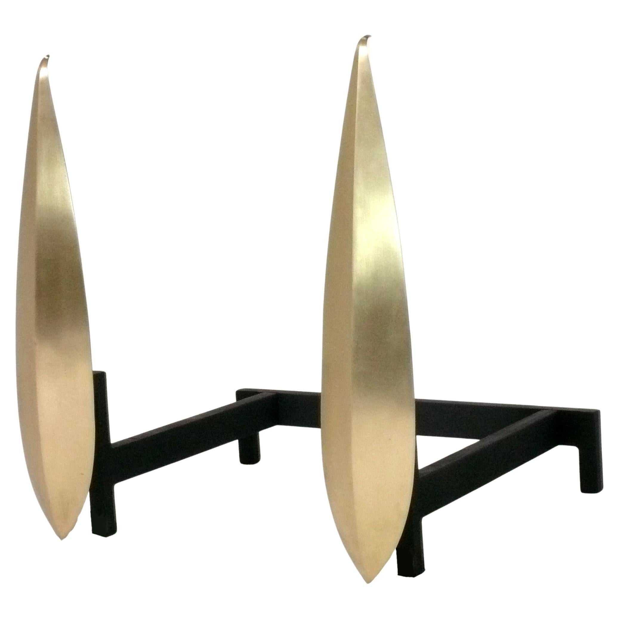 Modernist French Bronze Andirons