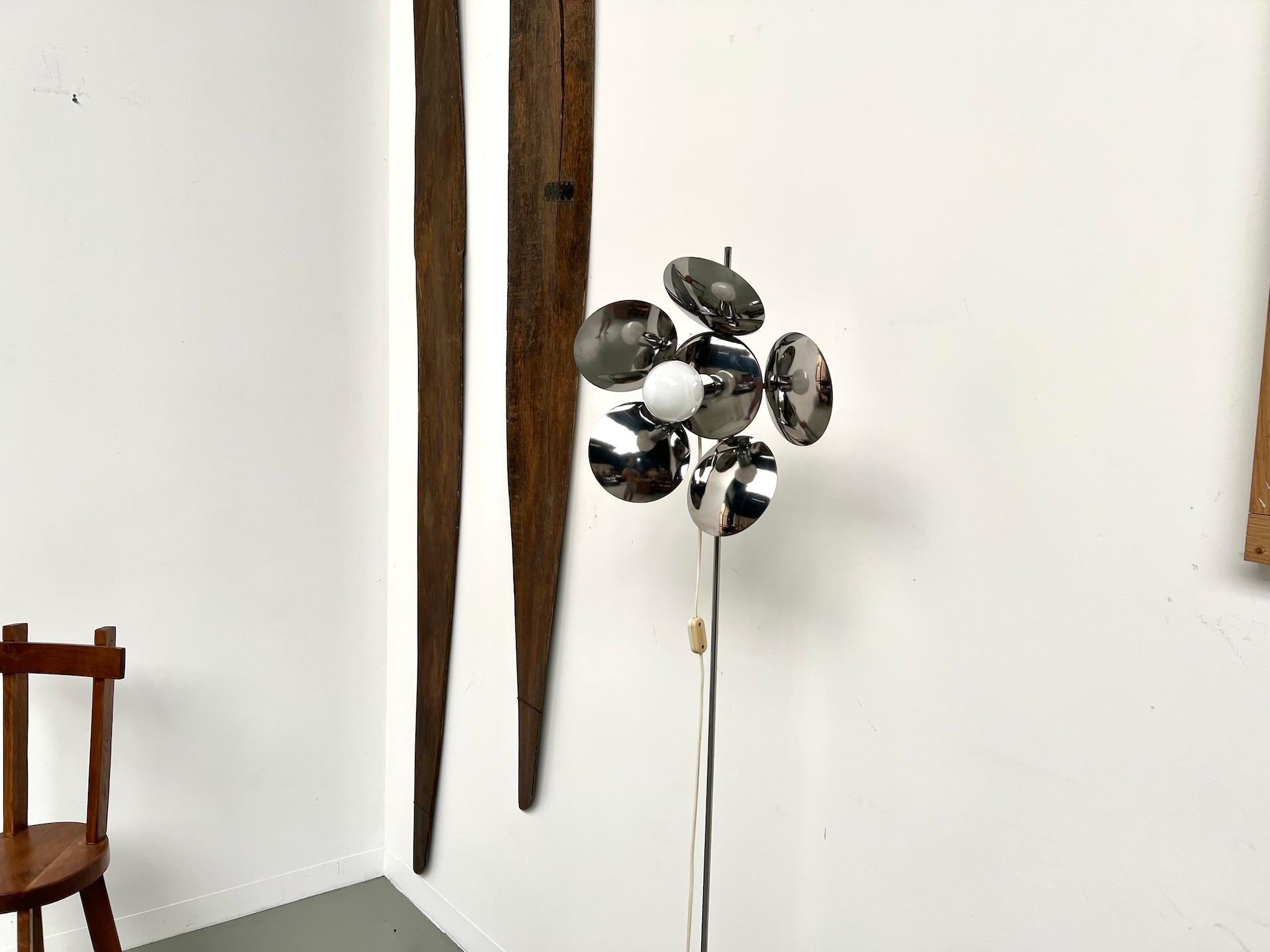 Late 20th Century Modernist french chrome flower-shaped floor lamp, circa 1970 For Sale