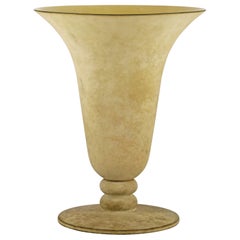 Modernist French Desing Footed Trumpet Frosted Glass Broad Vase by André Groult