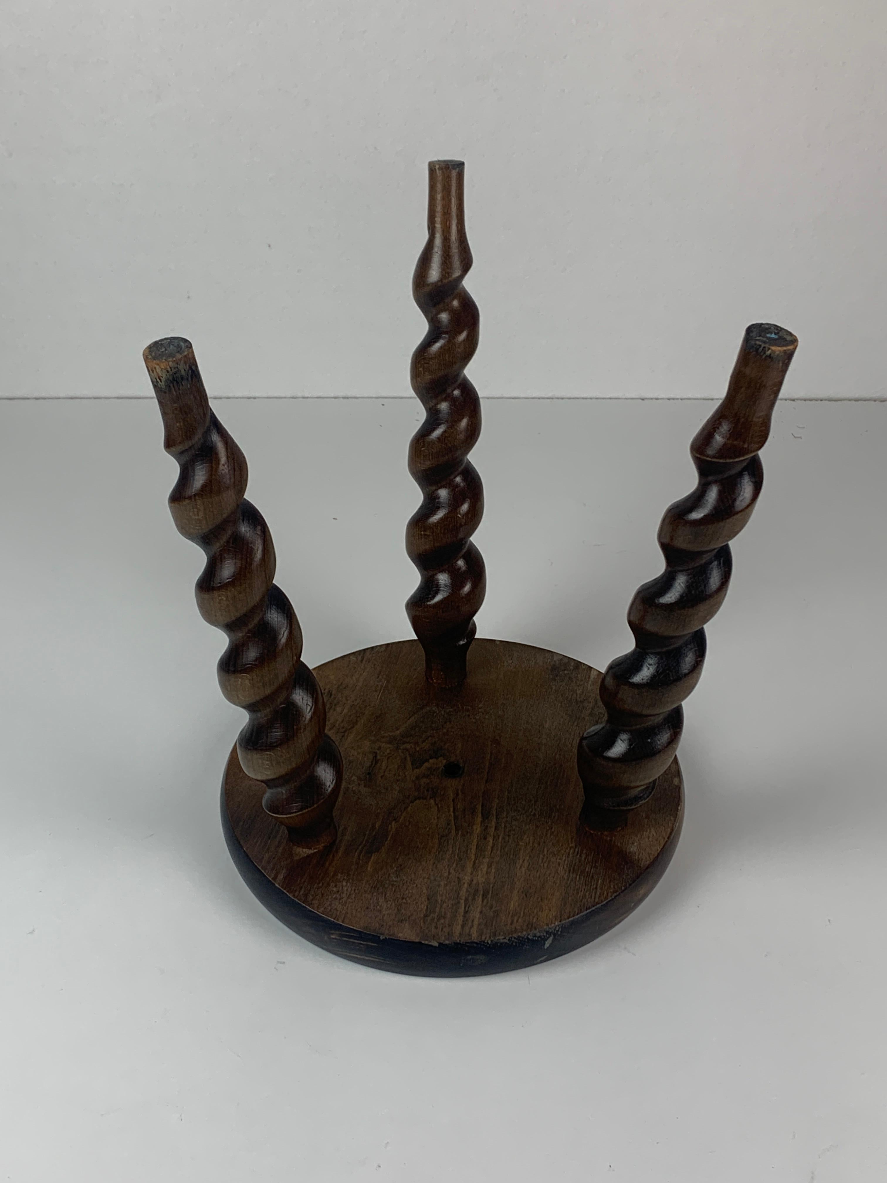 Taburete de granja francés modernista con patas de tornillo de corcho, años 50 6