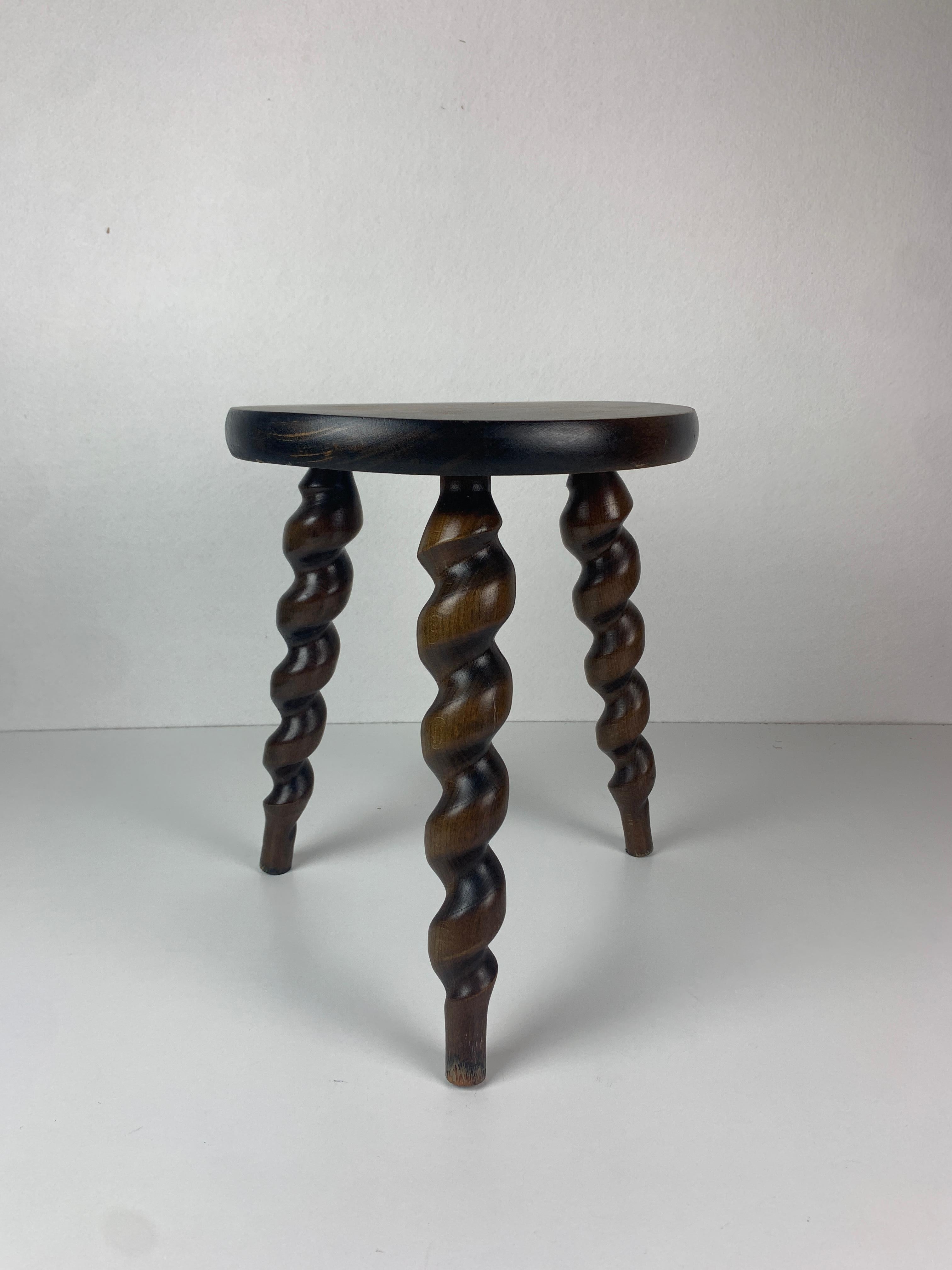 Taburete de granja francés modernista con patas de tornillo de corcho, años 50 1