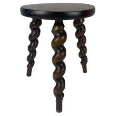 Taburete de granja francés modernista con patas de tornillo de corcho, años 50