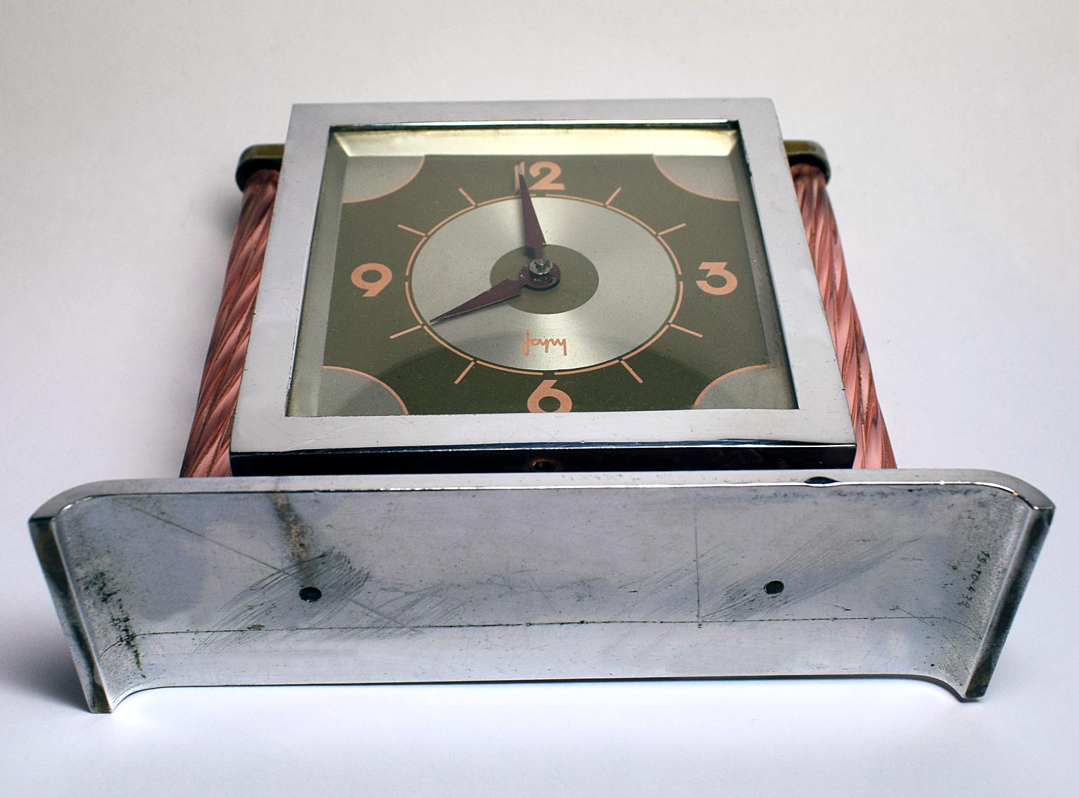 Französische Art-Déco-Uhr aus Glas und Chrom im modernistischen Stil im Angebot 1