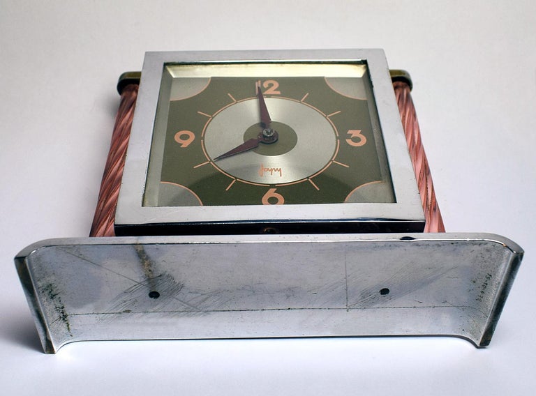 Modernist French Glass and Chrome Art Deco Clock For Sale 2