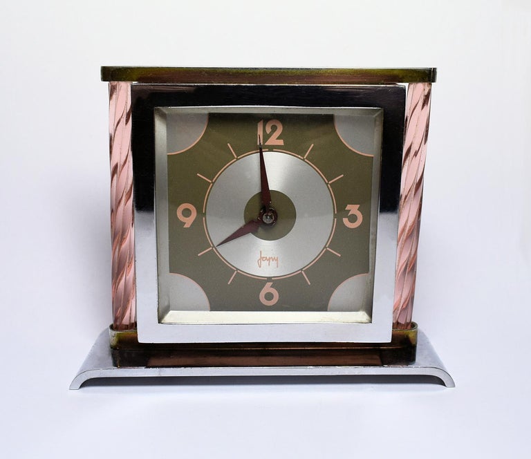 Modernist French Glass and Chrome Art Deco Clock For Sale 5