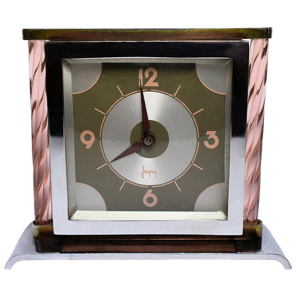 Modernist French Glass and Chrome Art Deco Clock