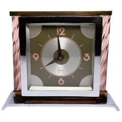 Vintage Modernist French Glass and Chrome Art Deco Clock