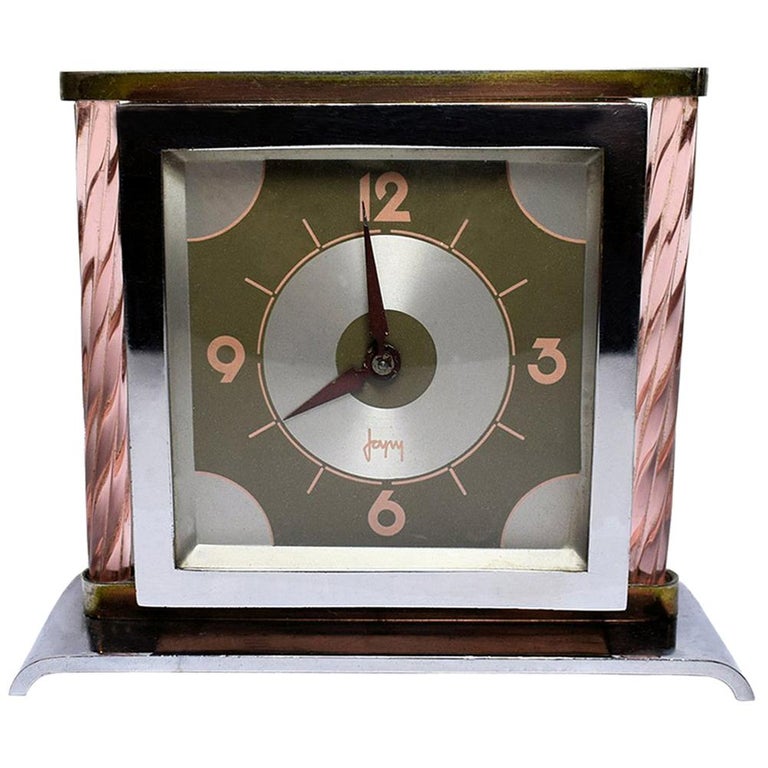 Modernist French Glass and Chrome Art Deco Clock For Sale