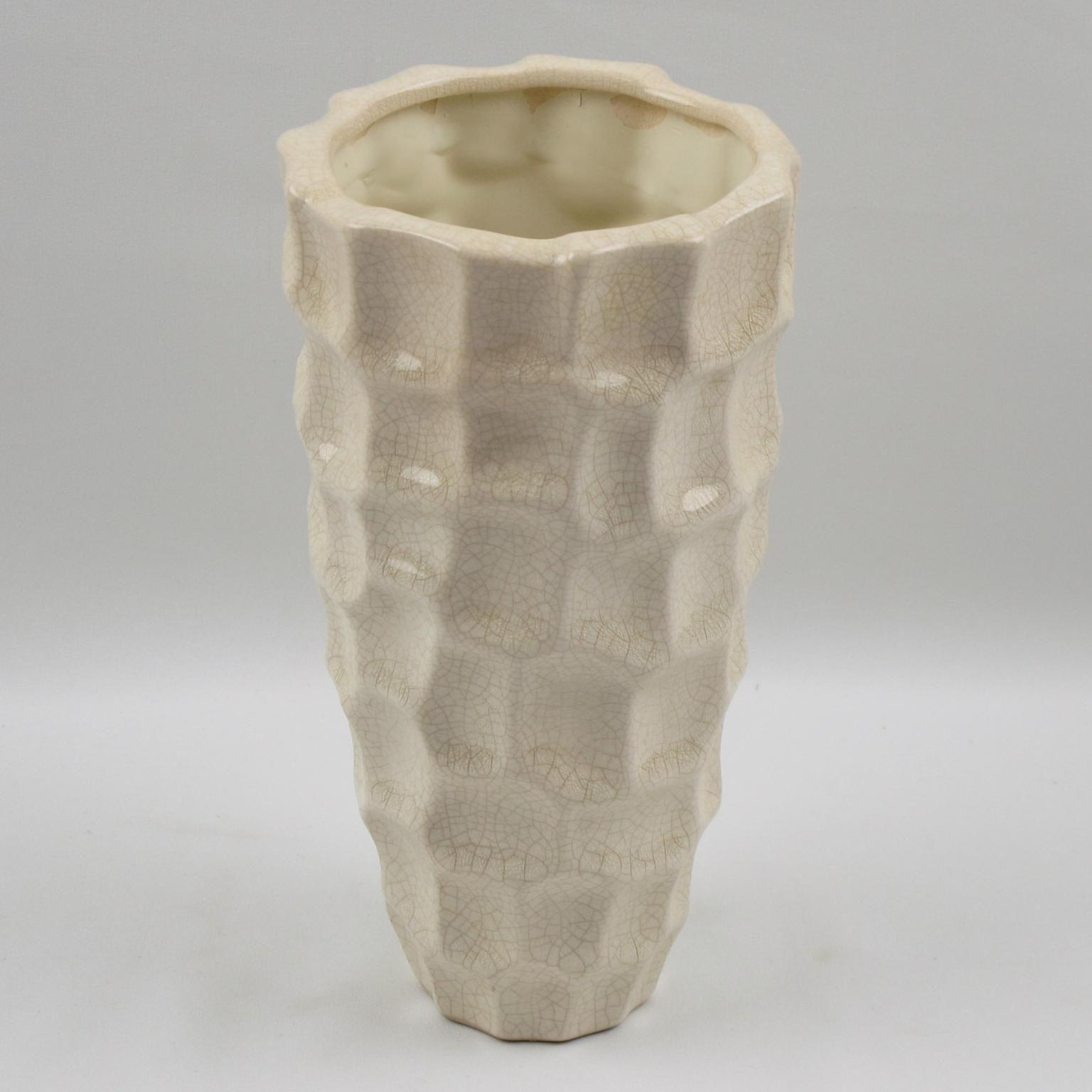 Glazed Modernist French Saint Clement Art Deco Crackle Ceramic Vase