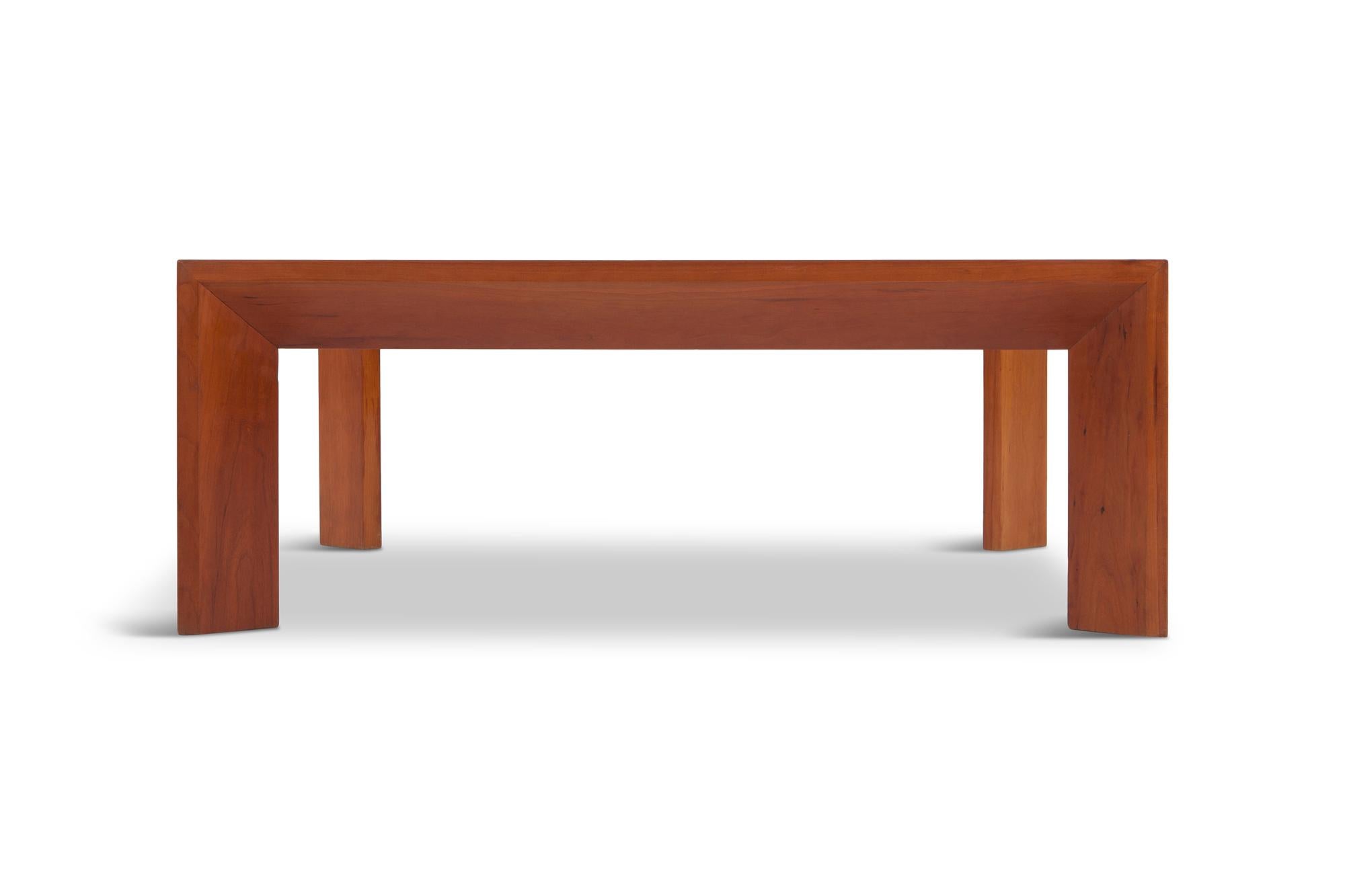 Glass Modernist French Square Coffee Table in Elm in the Style of Jean Royere