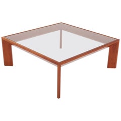 Modernist French Square Coffee Table in Elm in the Style of Jean Royere