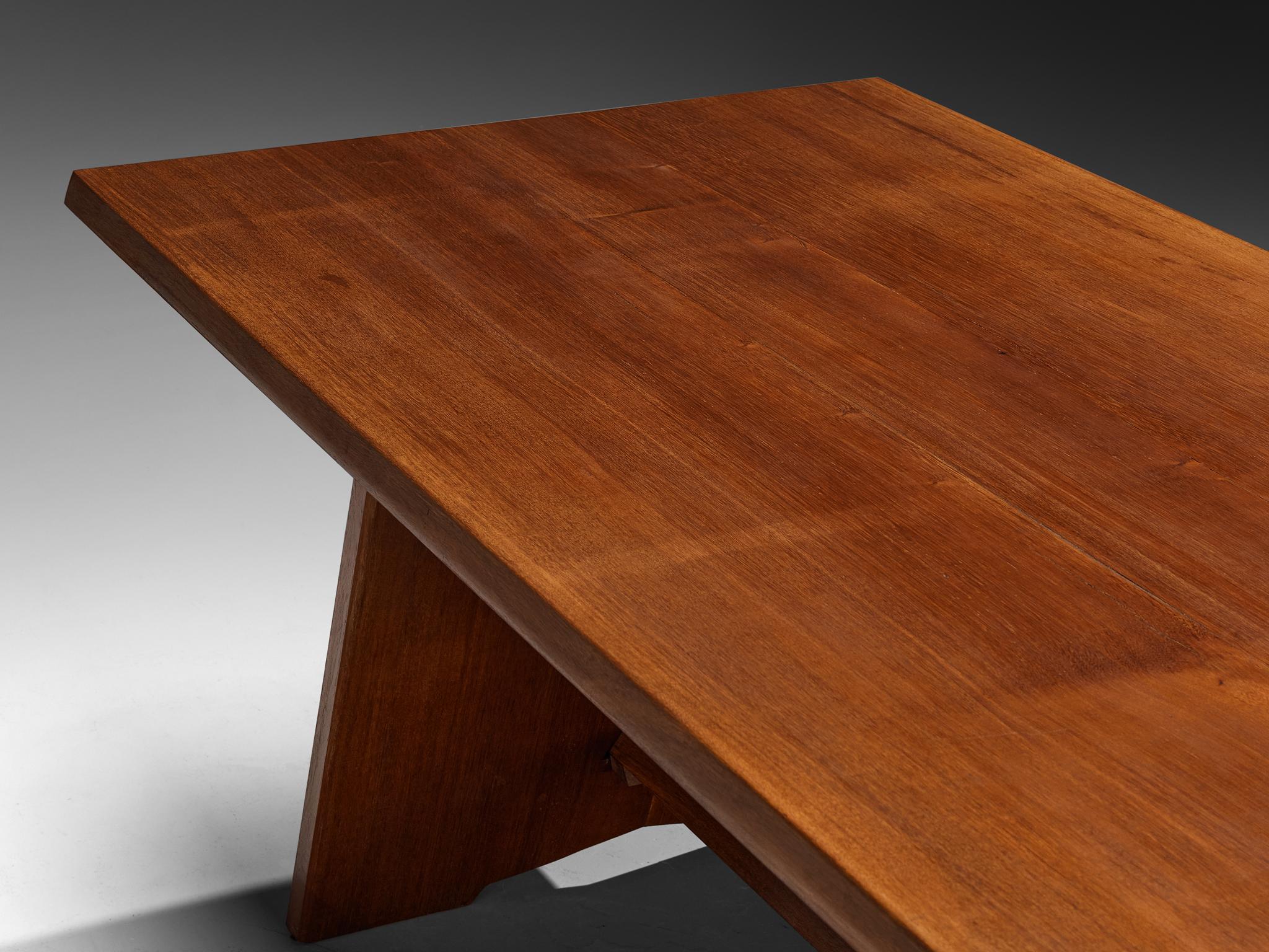 Mid-Century Modern Modernist French Table in Meranti Wood For Sale