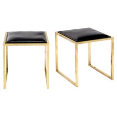 Modernist, French Vintage Stools, Brass and Leather