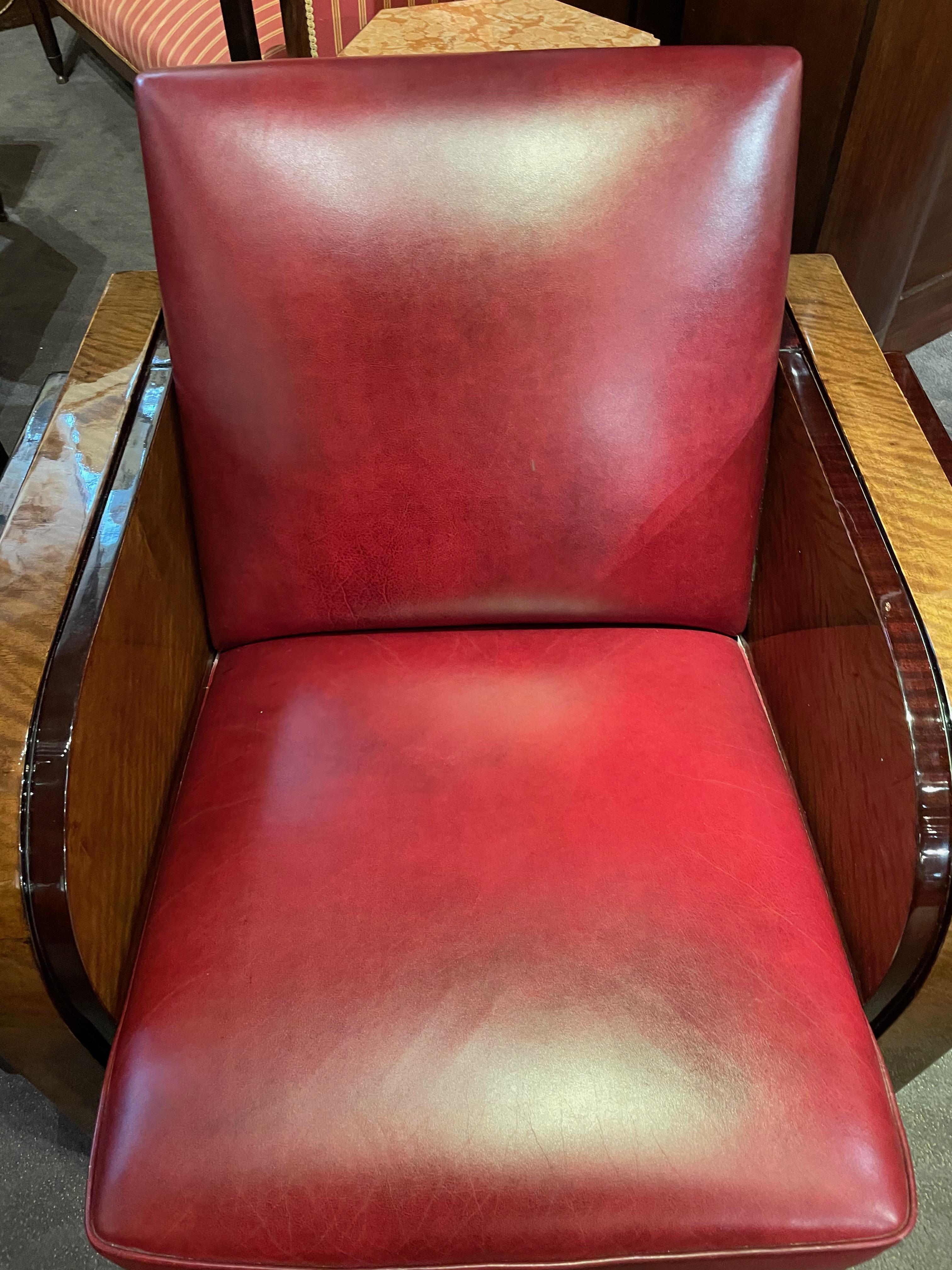 Modernist French Wood & Leather Club Chairs 6