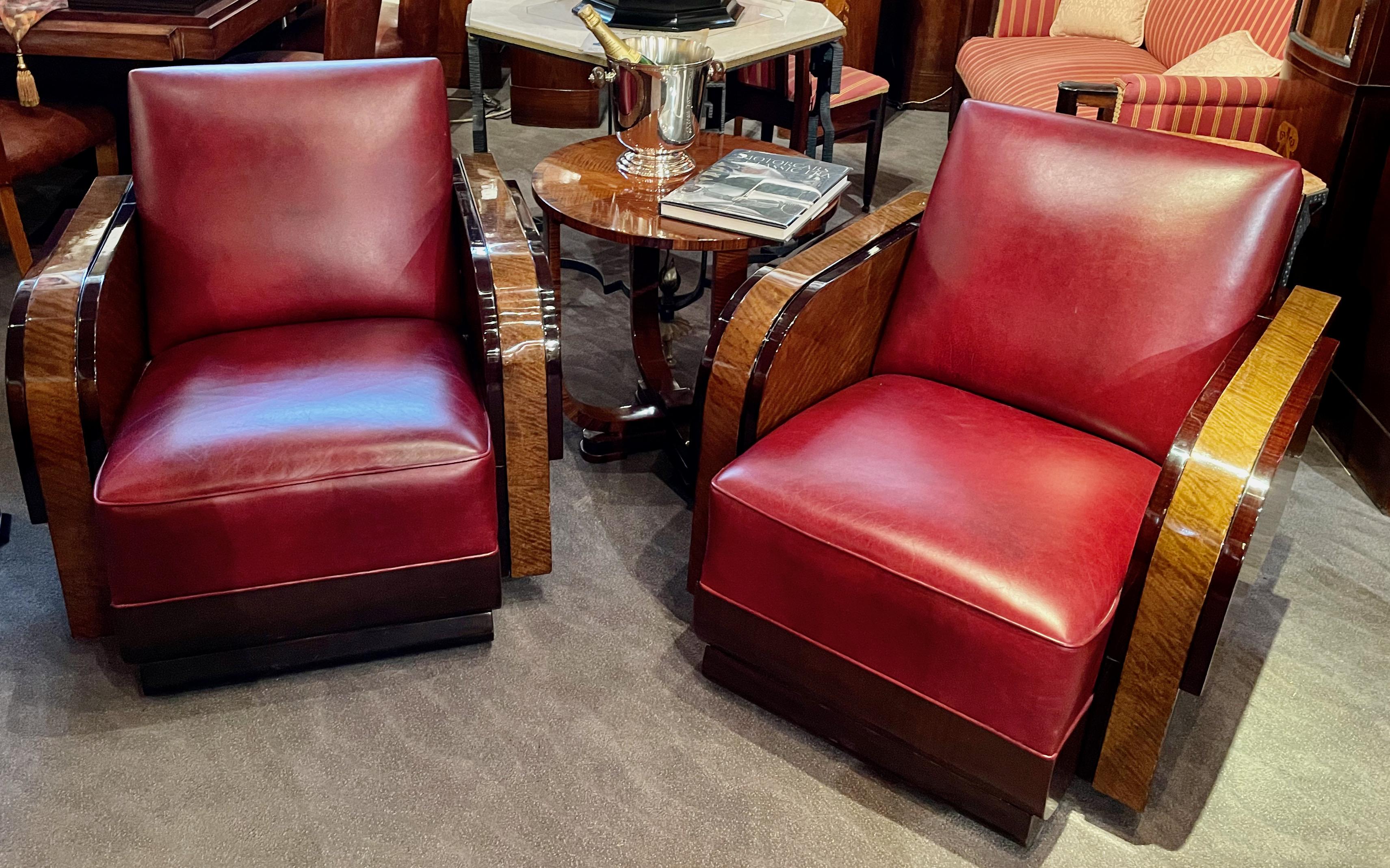 Modernist French Wood & Leather Club Chairs 7