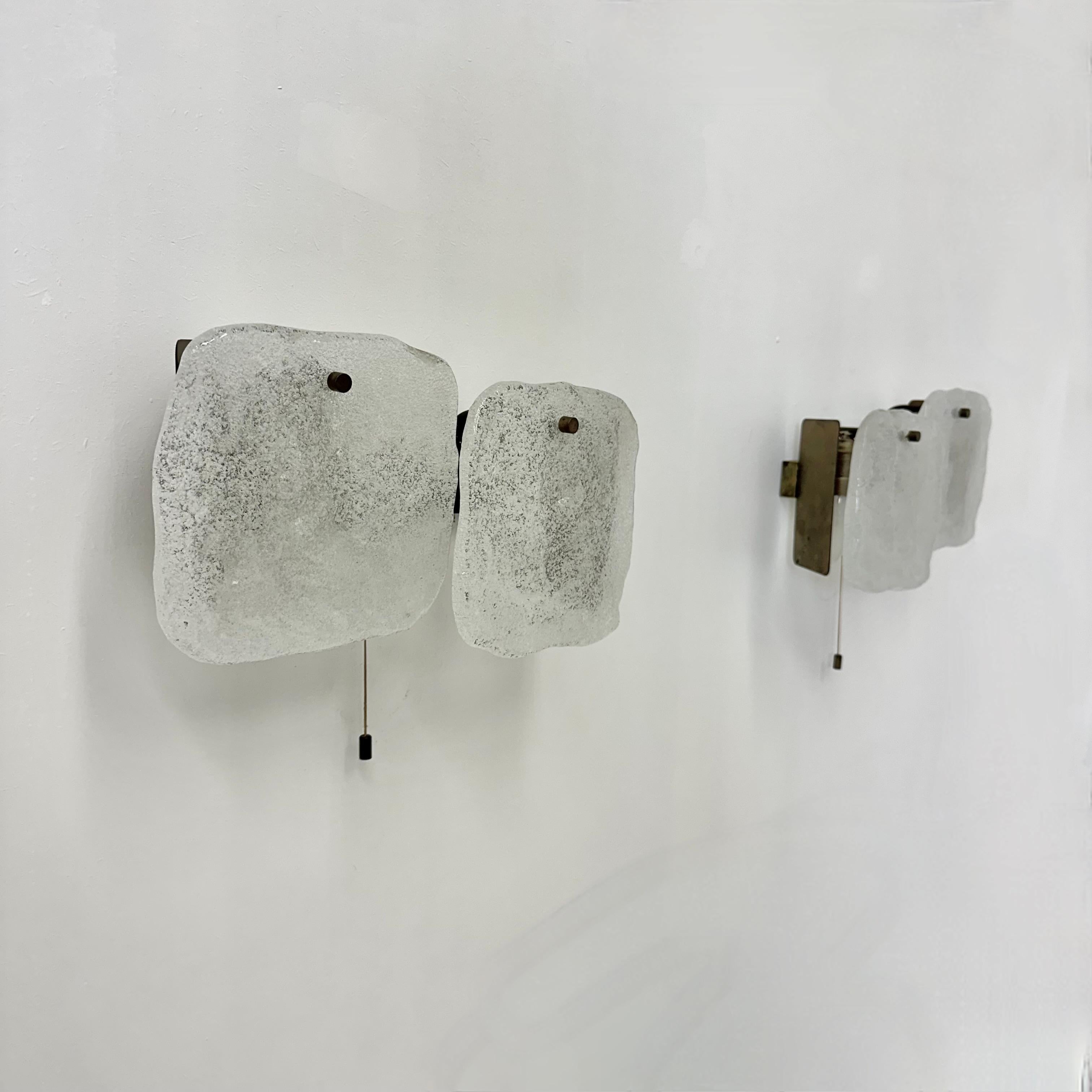Late 20th Century Modernist Frosted Ice Glass Wall Lamp attributed to J. T. Kalmar for Kalmar, 196 For Sale