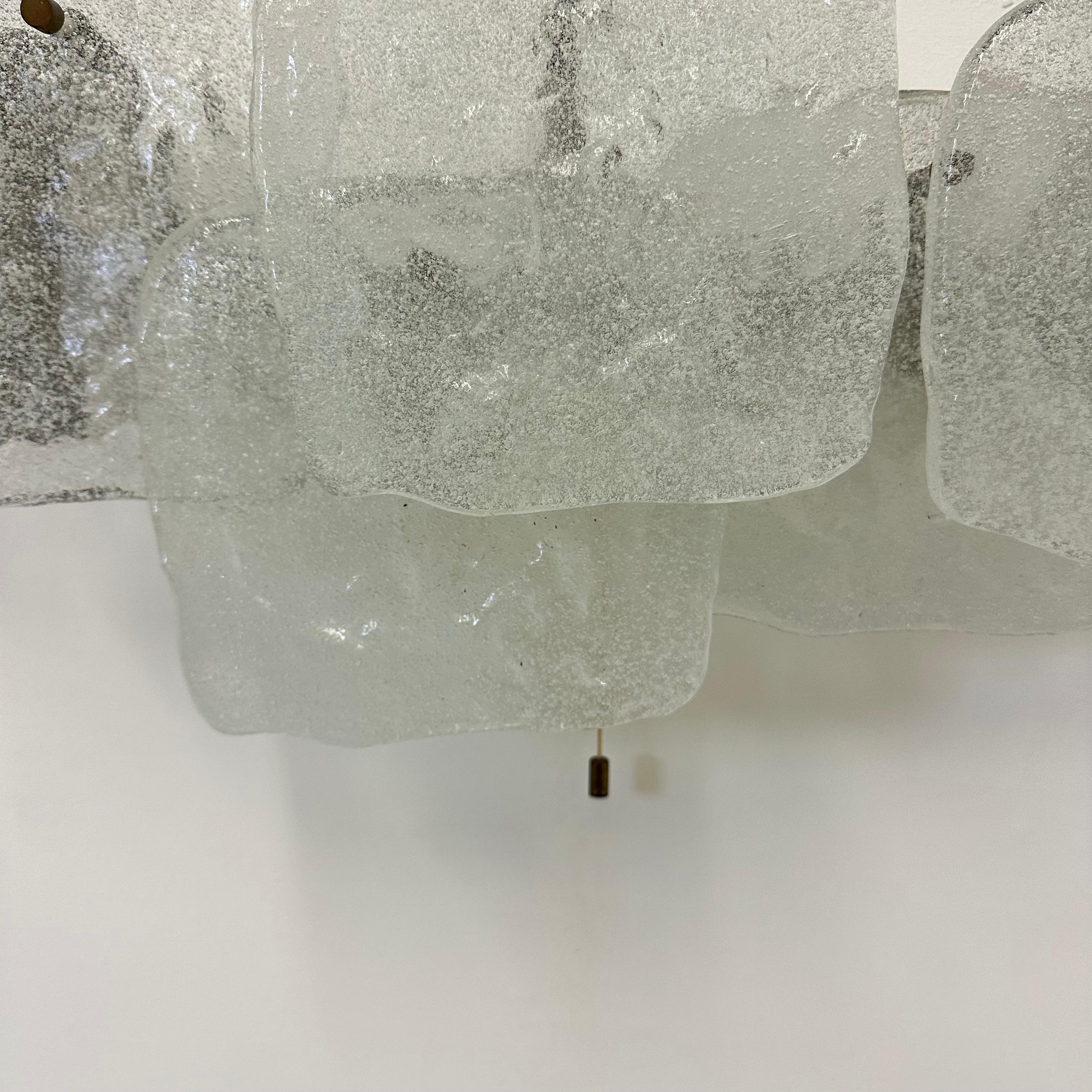 Modernist Frosted Ice Glass Wall Lamp attributed to J. T. Kalmar for Kalmar For Sale 4