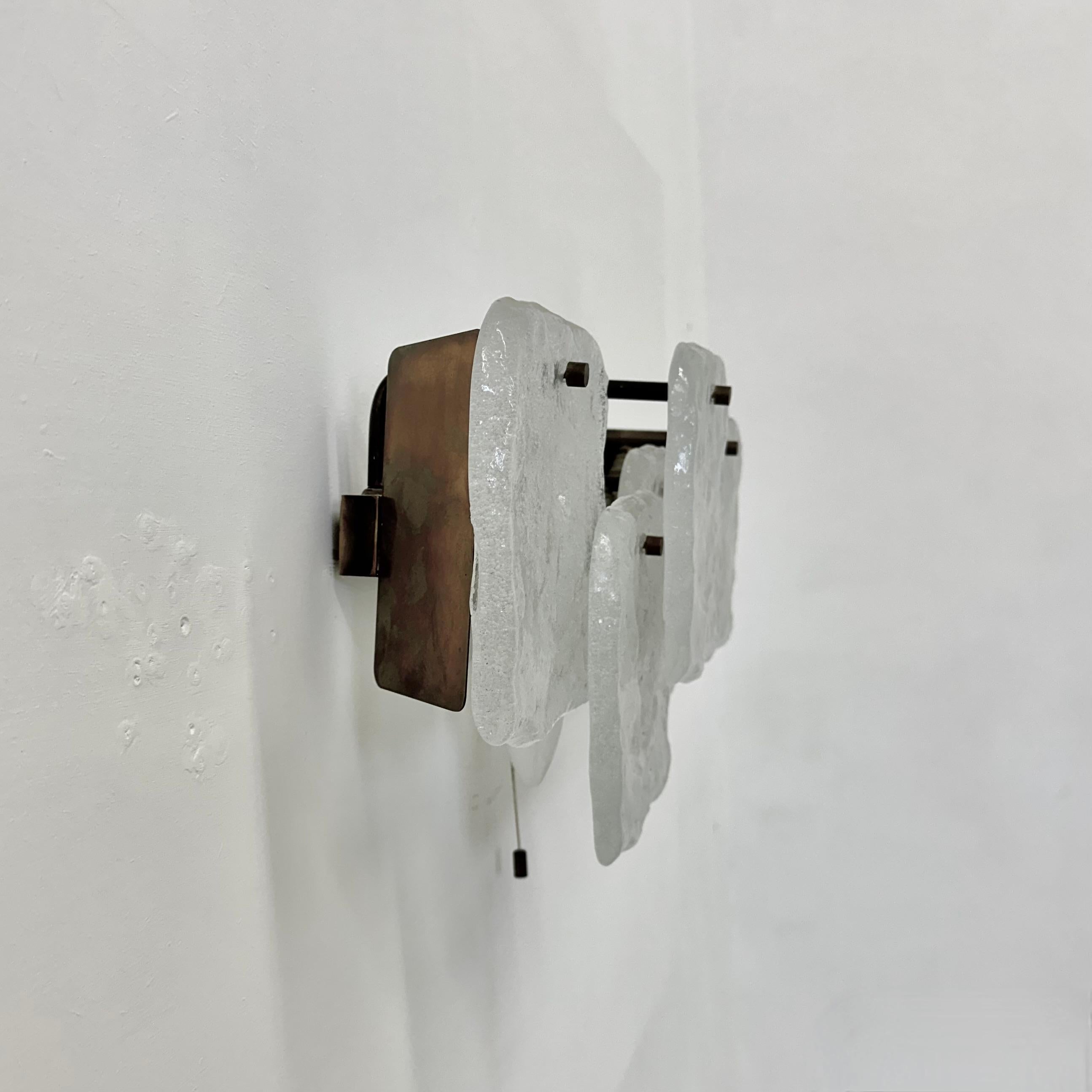 Modernist Frosted Ice Glass Wall Lamp attributed to J. T. Kalmar for Kalmar For Sale 5