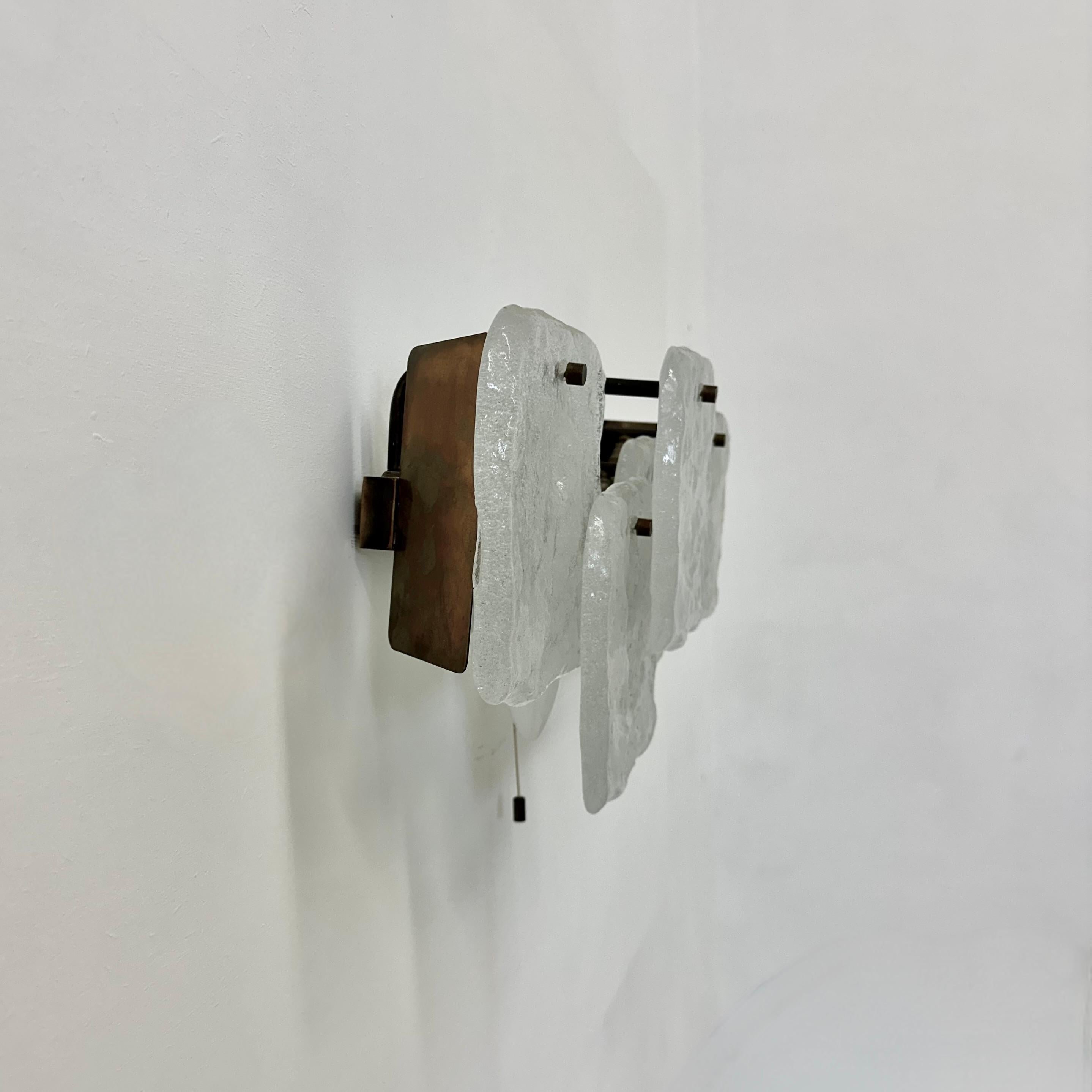 Modernist Frosted Ice Glass Wall Lamp attributed to J. T. Kalmar for Kalmar For Sale 6