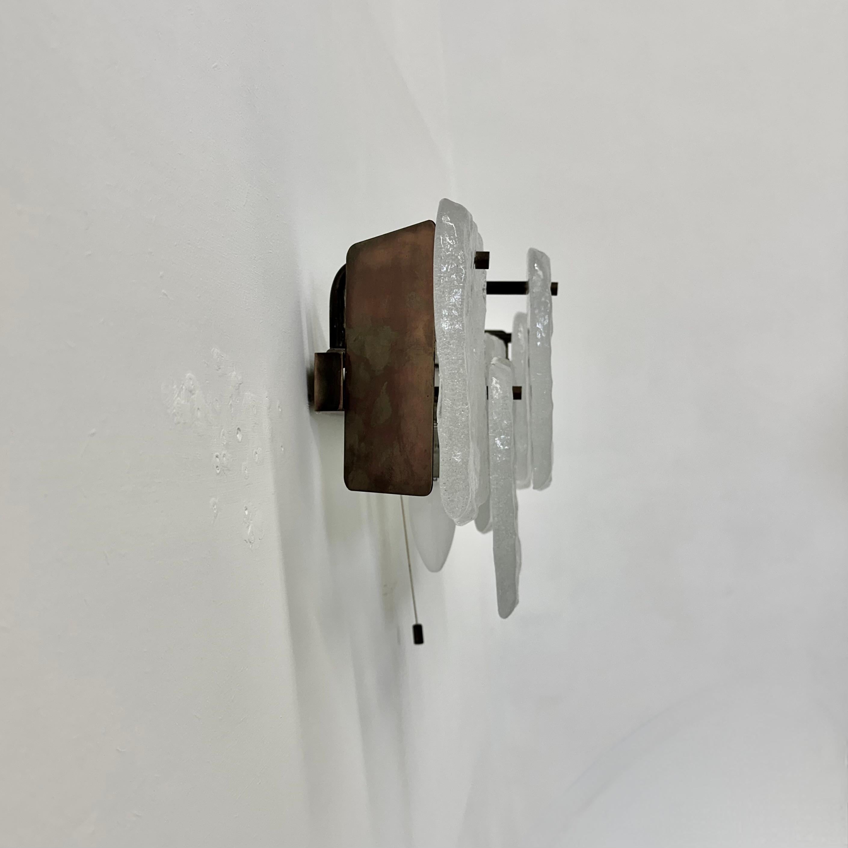 Modernist Frosted Ice Glass Wall Lamp attributed to J. T. Kalmar for Kalmar For Sale 7