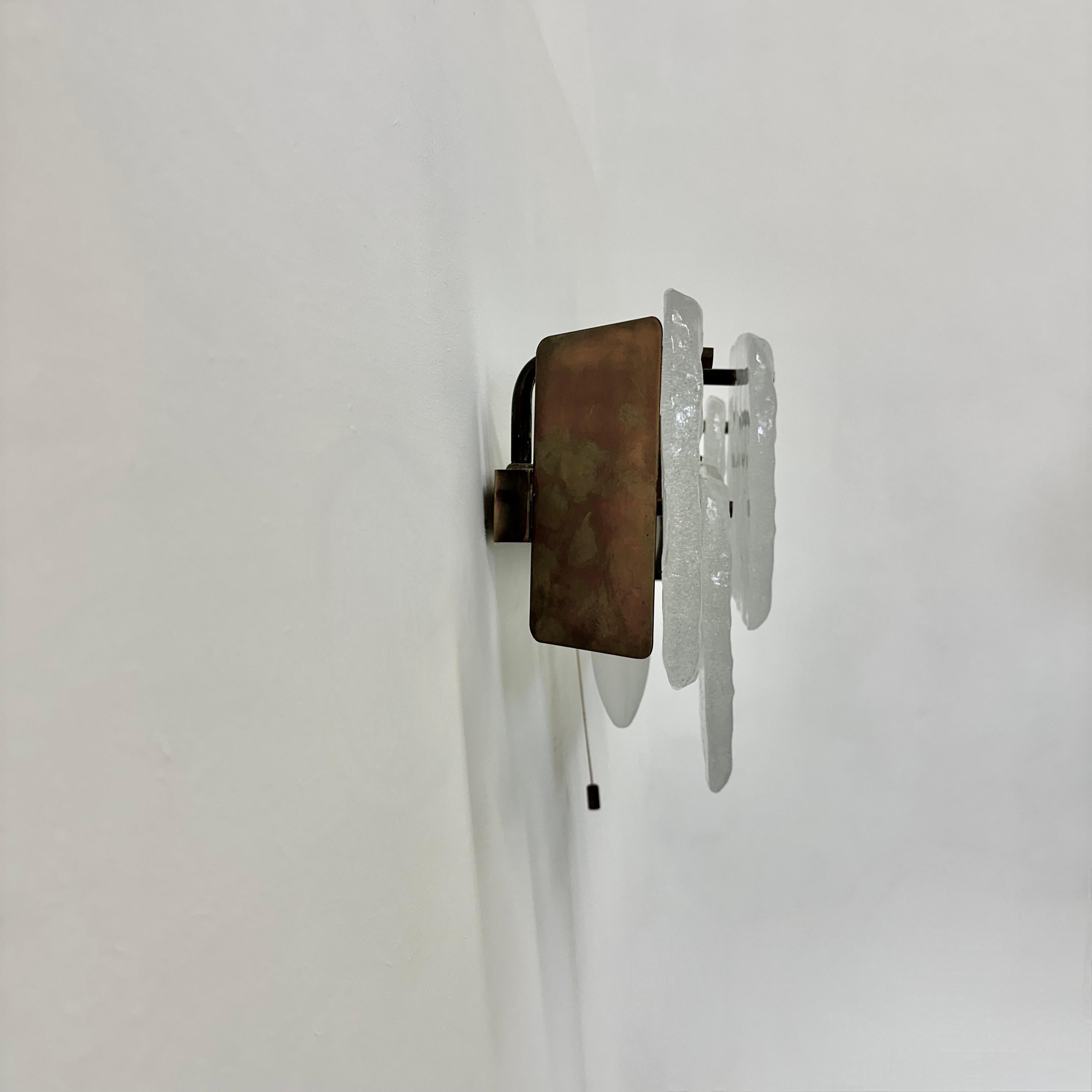 Modernist Frosted Ice Glass Wall Lamp attributed to J. T. Kalmar for Kalmar For Sale 8