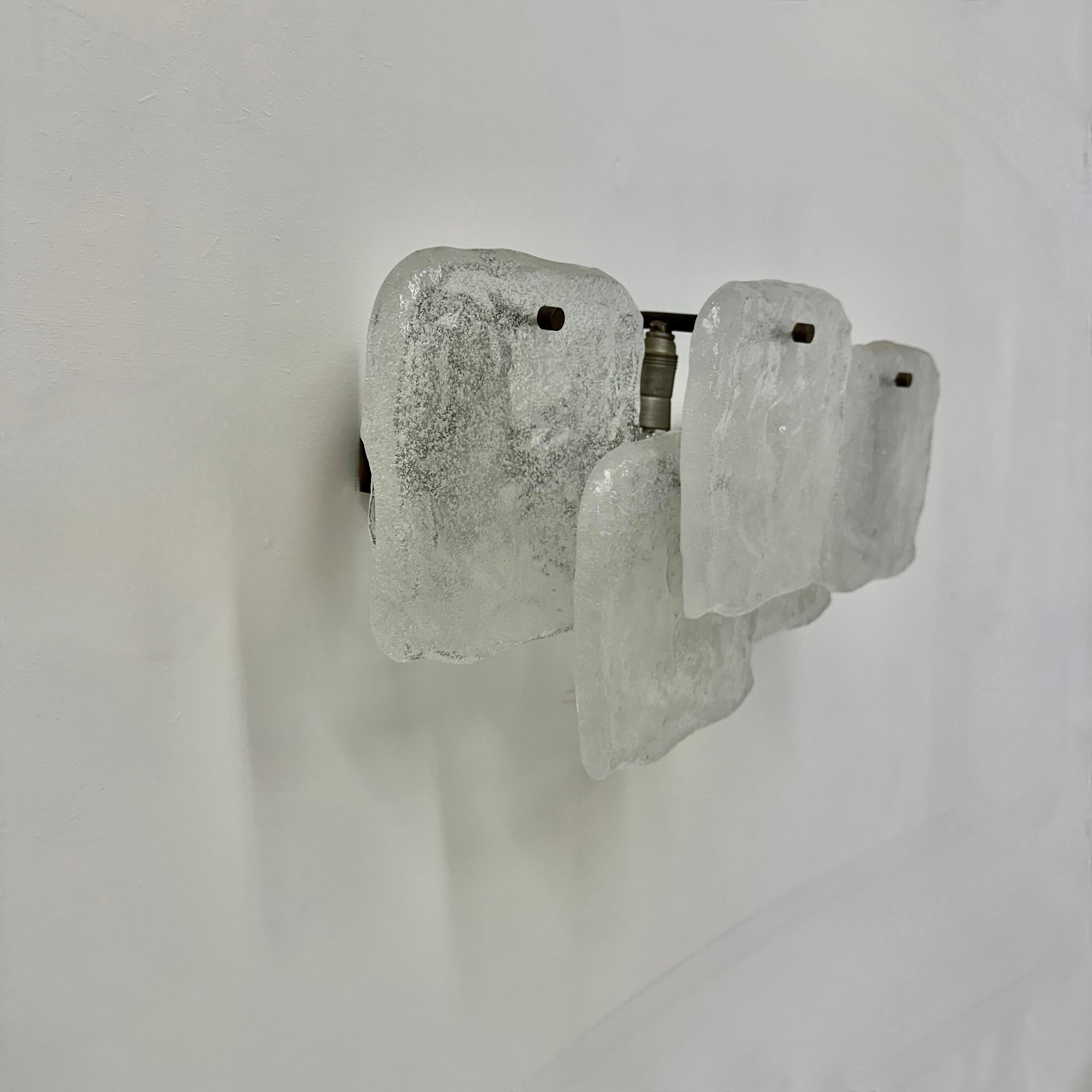 Modernist Frosted Ice Glass Wall Lamp attributed to J. T. Kalmar for Kalmar For Sale 10