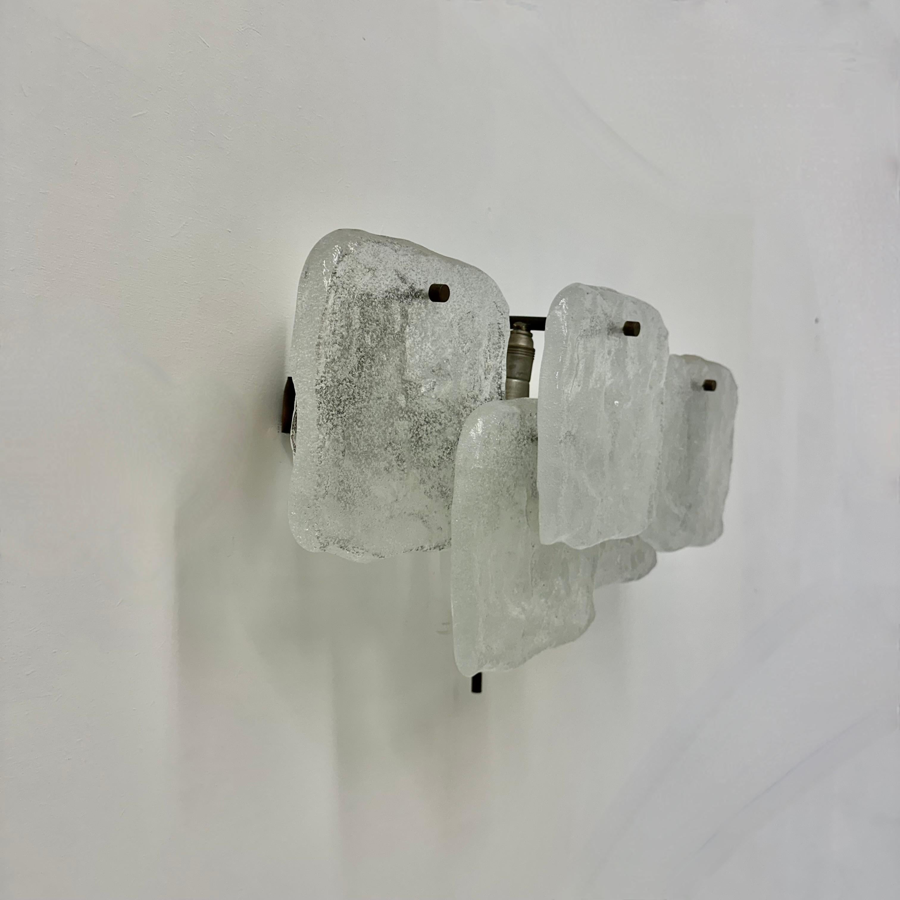 Modernist Frosted Ice Glass Wall Lamp attributed to J. T. Kalmar for Kalmar For Sale 11