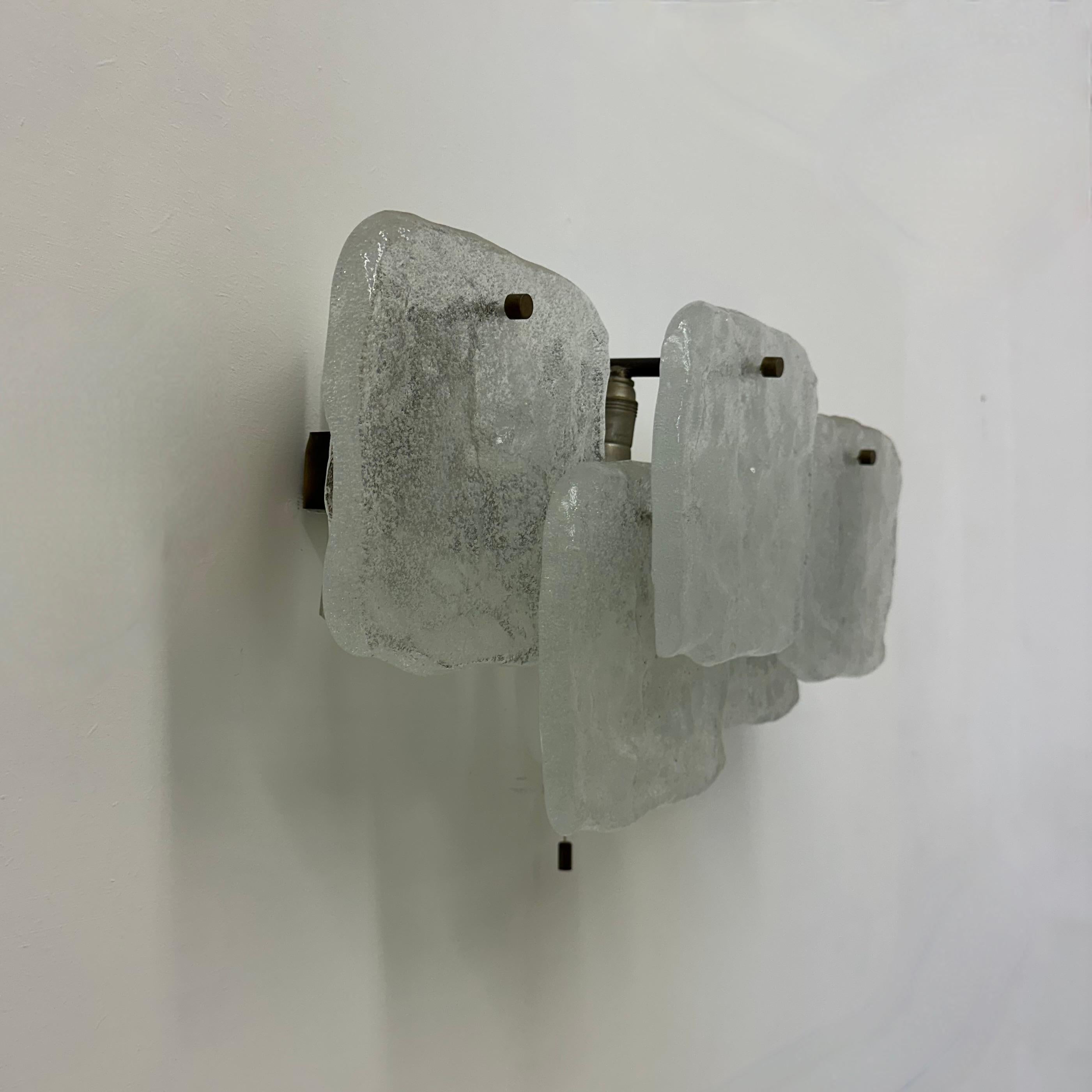 Modernist Frosted Ice Glass Wall Lamp attributed to J. T. Kalmar for Kalmar For Sale 12