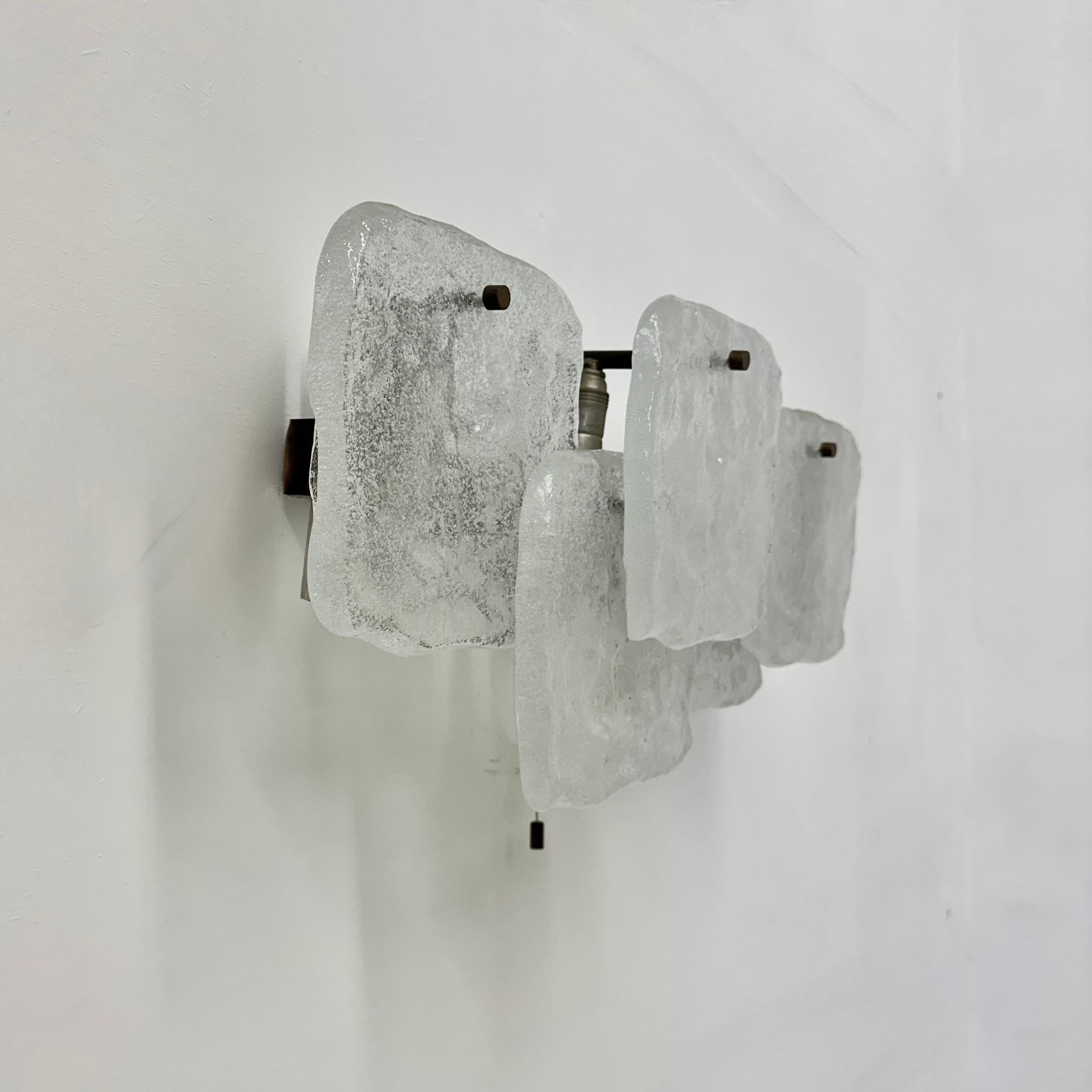 Modernist Frosted Ice Glass Wall Lamp attributed to J. T. Kalmar for Kalmar For Sale 13