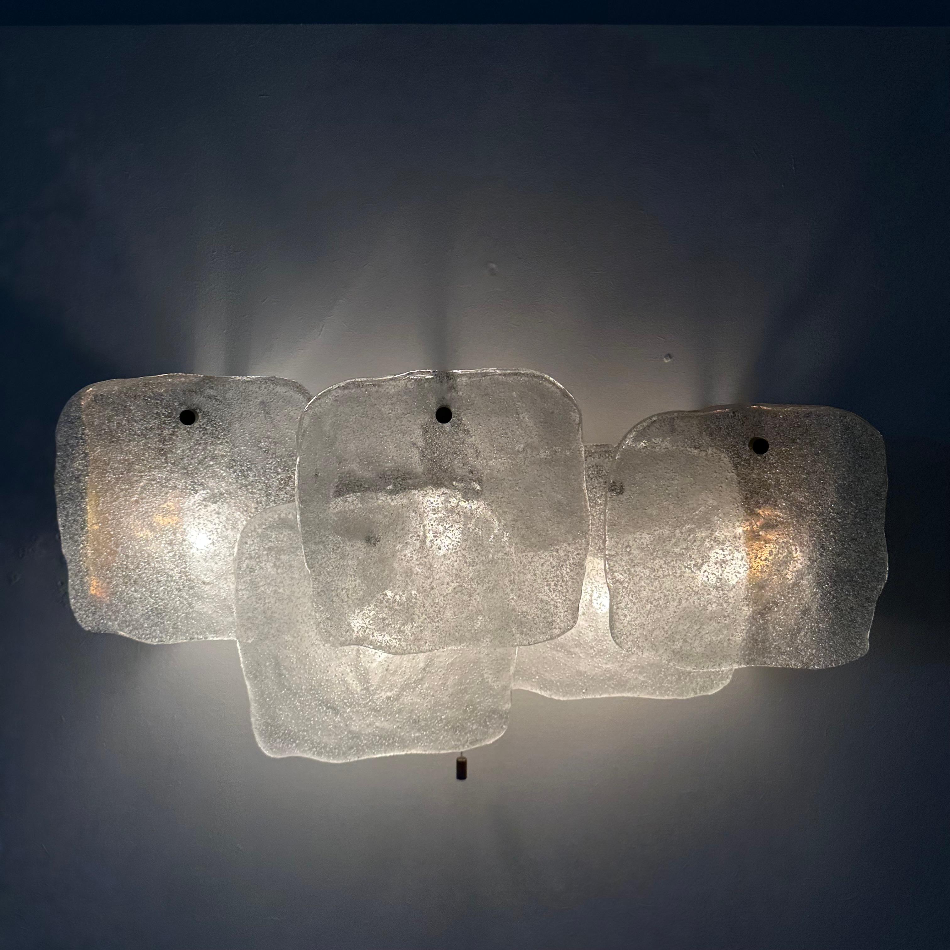 Modernist Frosted Ice Glass Wall Lamp attributed to J. T. Kalmar for Kalmar, 1960s
