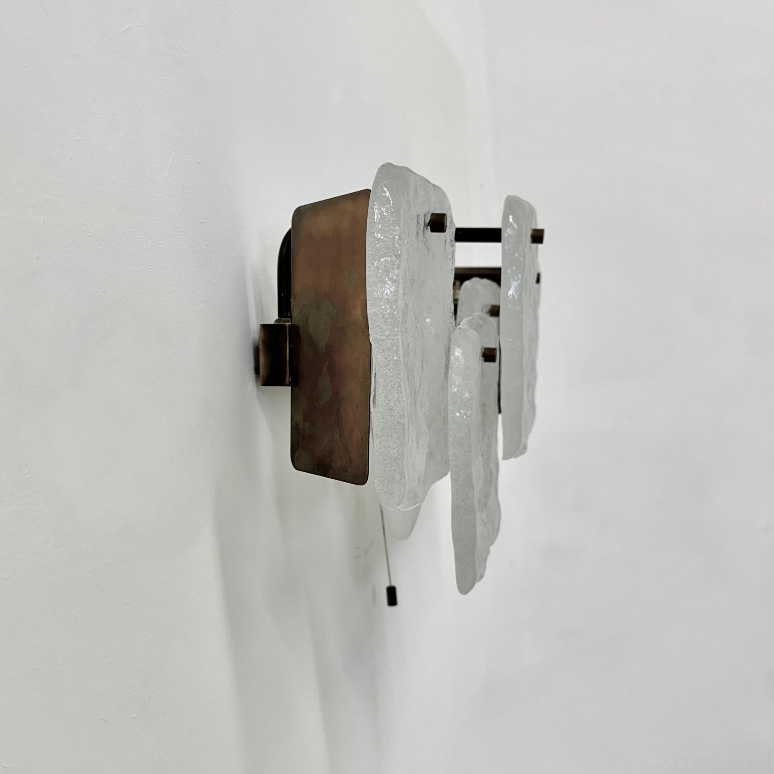Modernist Frosted Ice Glass Wall Lamp attributed to J. T. Kalmar for Kalmar For Sale 14
