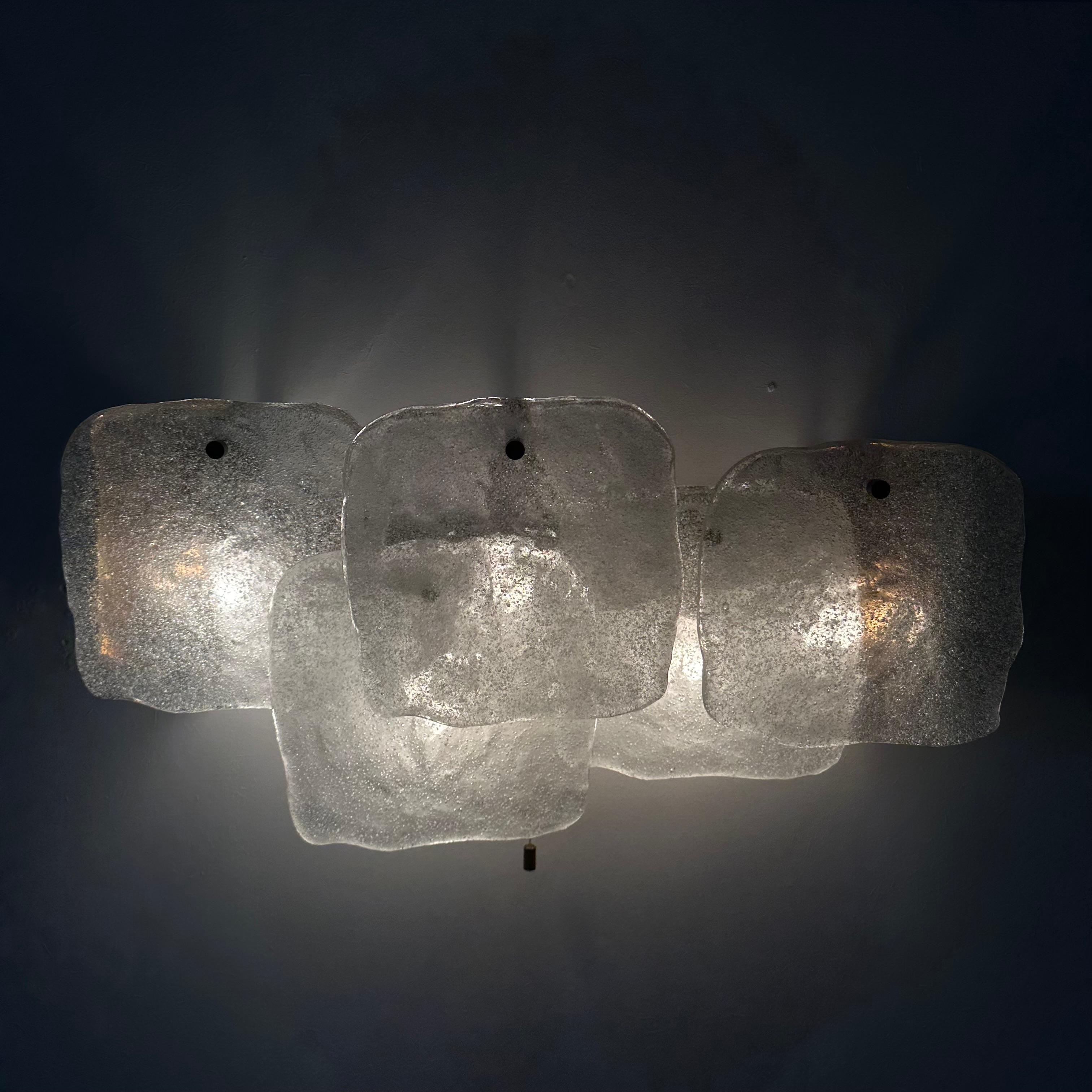 Mid-Century Modern Modernist Frosted Ice Glass Wall Lamp attributed to J. T. Kalmar for Kalmar For Sale