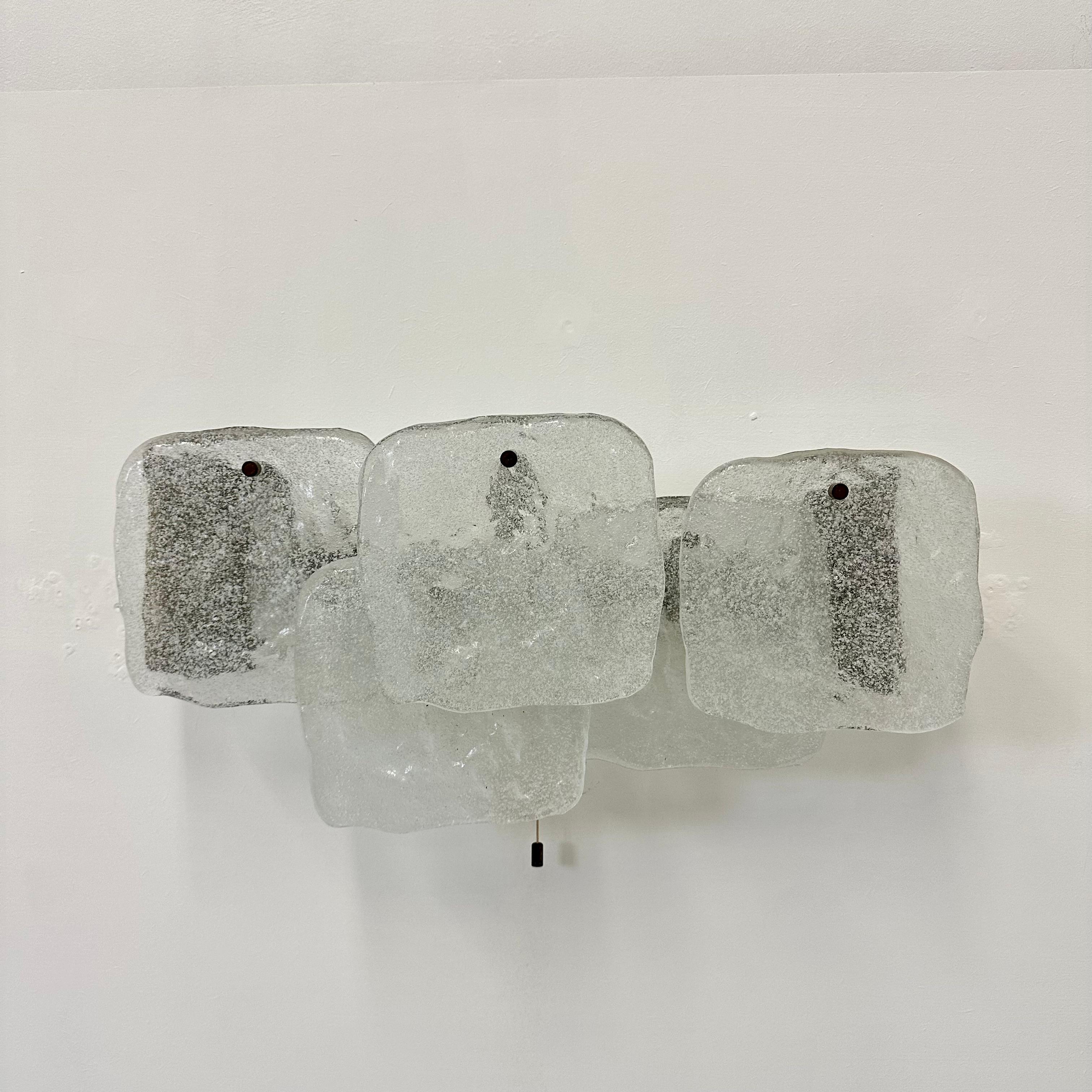 Modernist Frosted Ice Glass Wall Lamp attributed to J. T. Kalmar for Kalmar For Sale 1