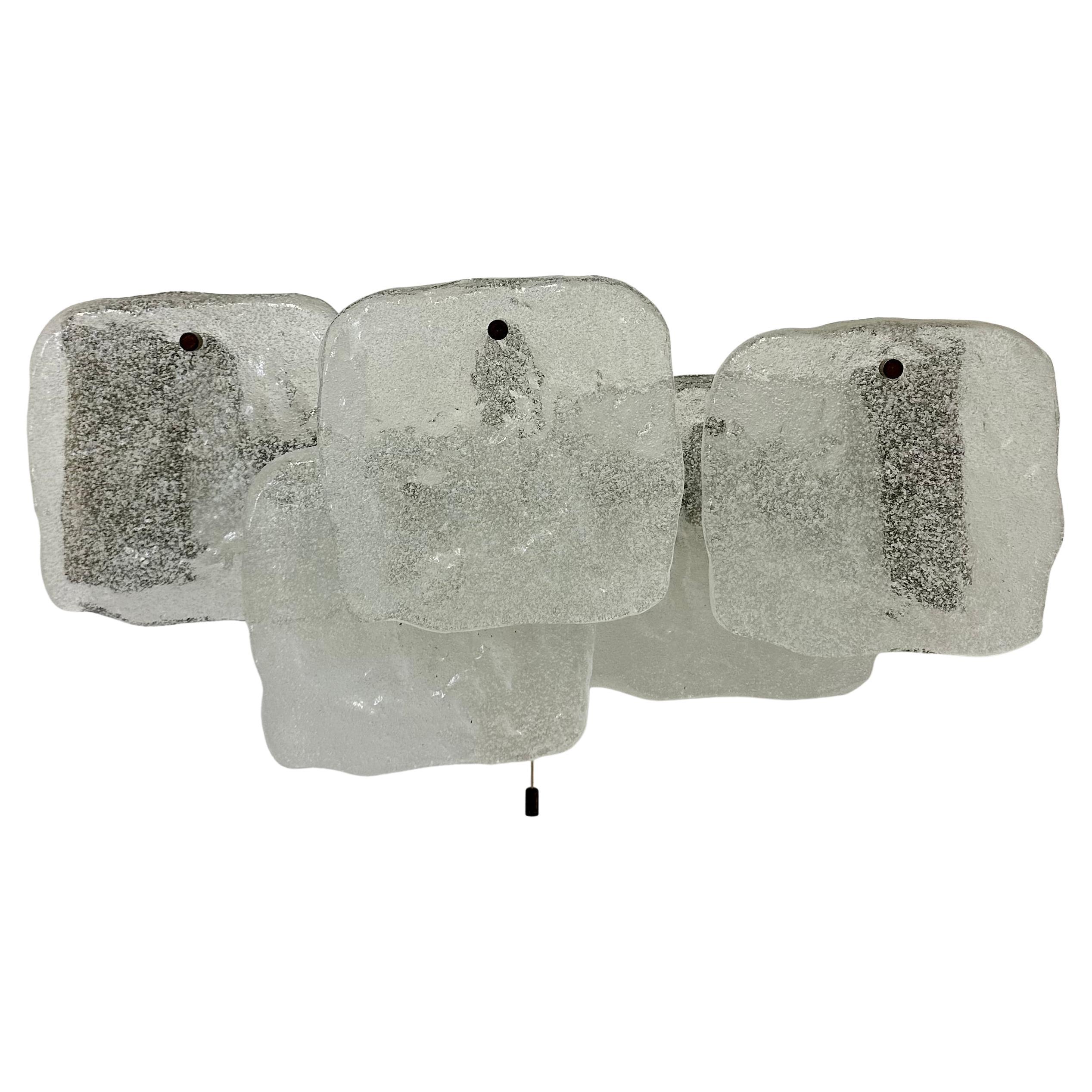 Modernist Frosted Ice Glass Wall Lamp attributed to J. T. Kalmar for Kalmar